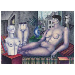 In the Atelier, after Expressionist Oil Painting by Art Deco Artist