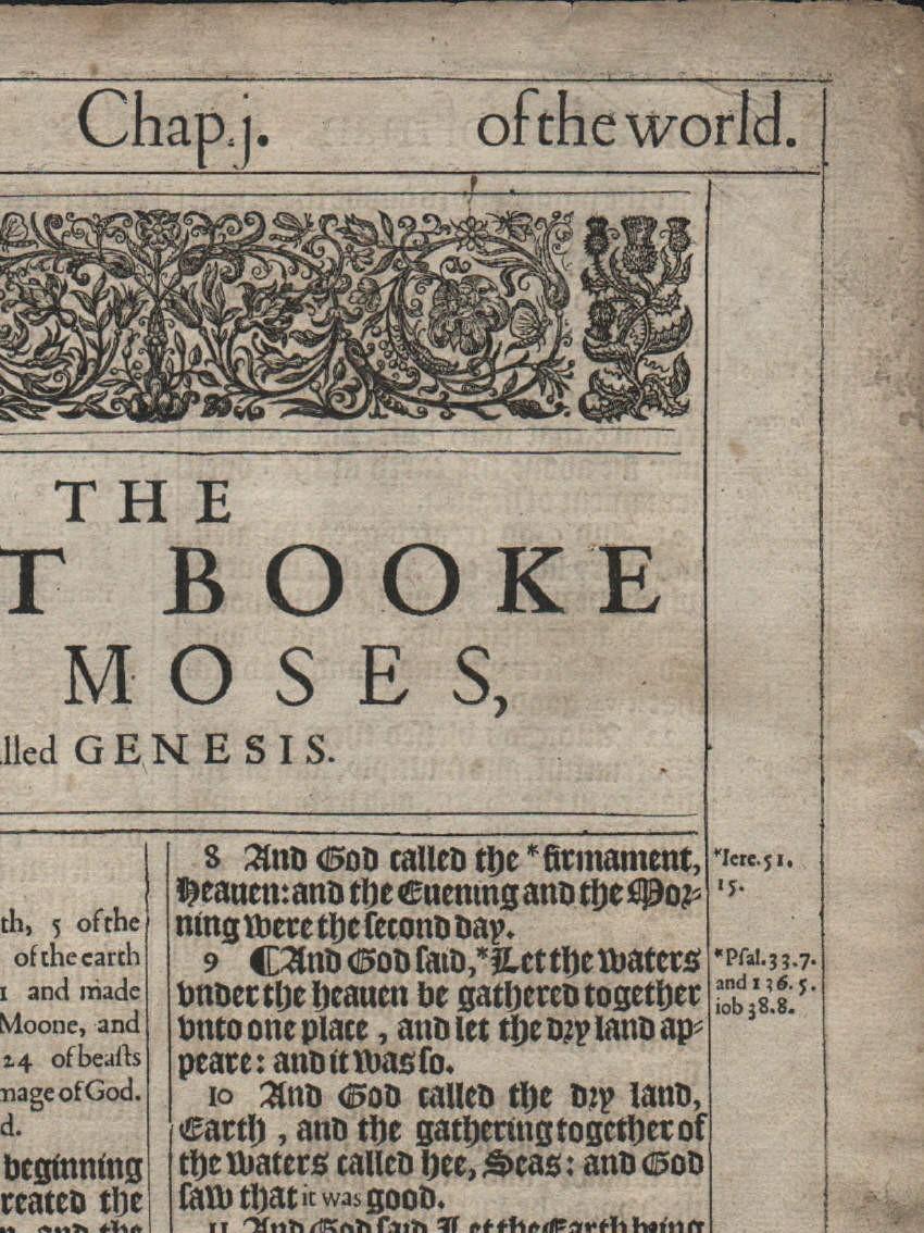 In the Beginning, Genesis 1, 1611 King James Bible In Good Condition For Sale In Albany, OR