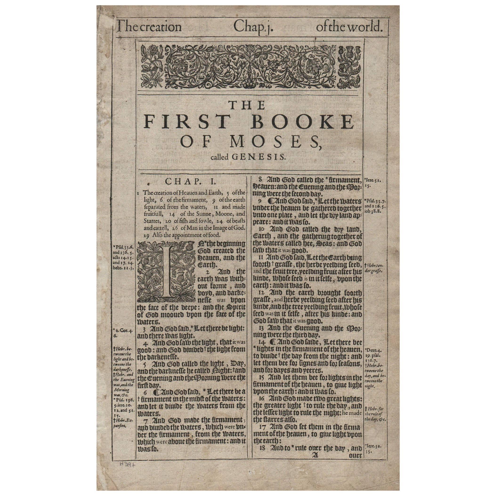 In the Beginning, Genesis 1, 1611 King James Bible For Sale