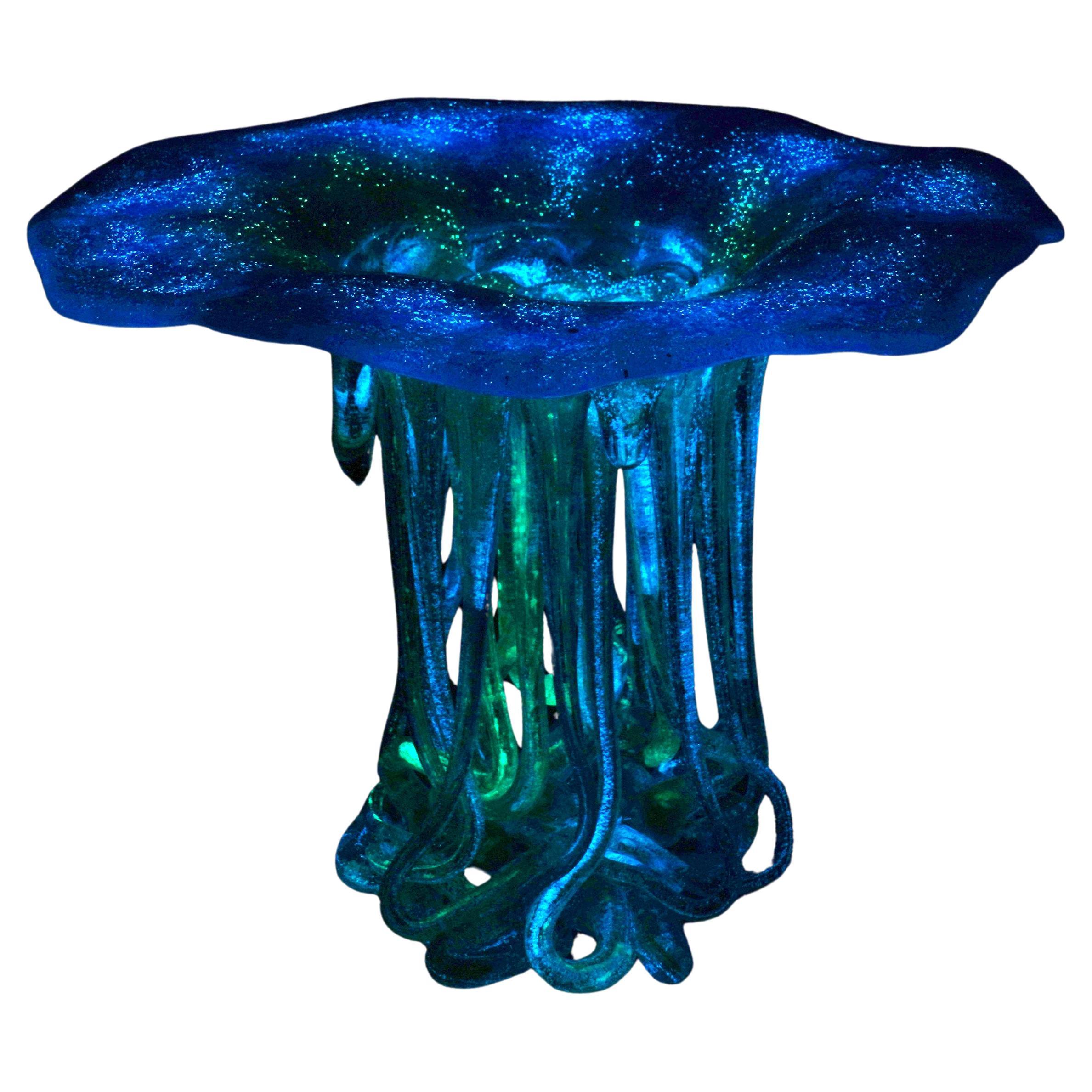 "In the Blue" Fluorescent Jellyfish, Murano Glass, Handmade in Italy, 2024