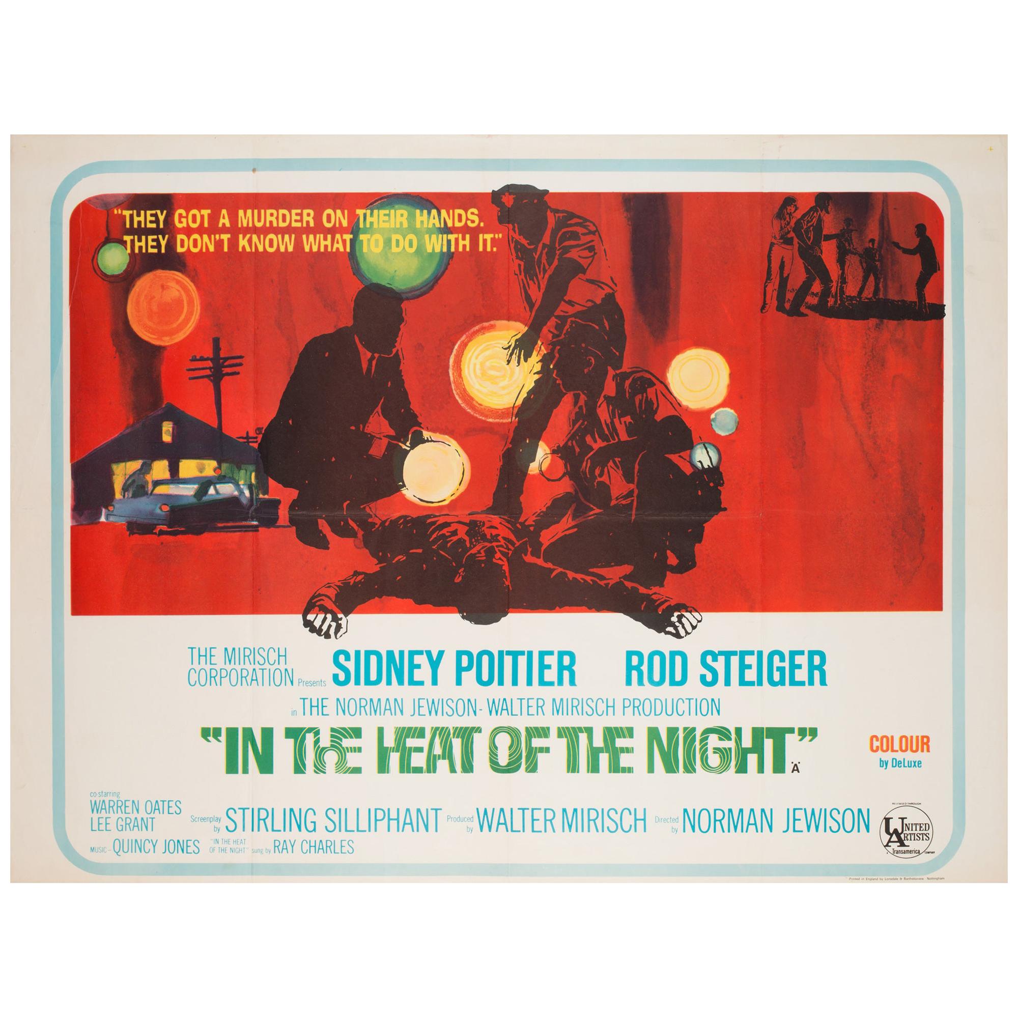 Suitably dark, artwork that features on this vintage film poster for Norman Jewison's gritty movie 
In the Heat of the Night. It works particularly well on the British quad.

Will be sent folded as originally issued. In excellent/near mint