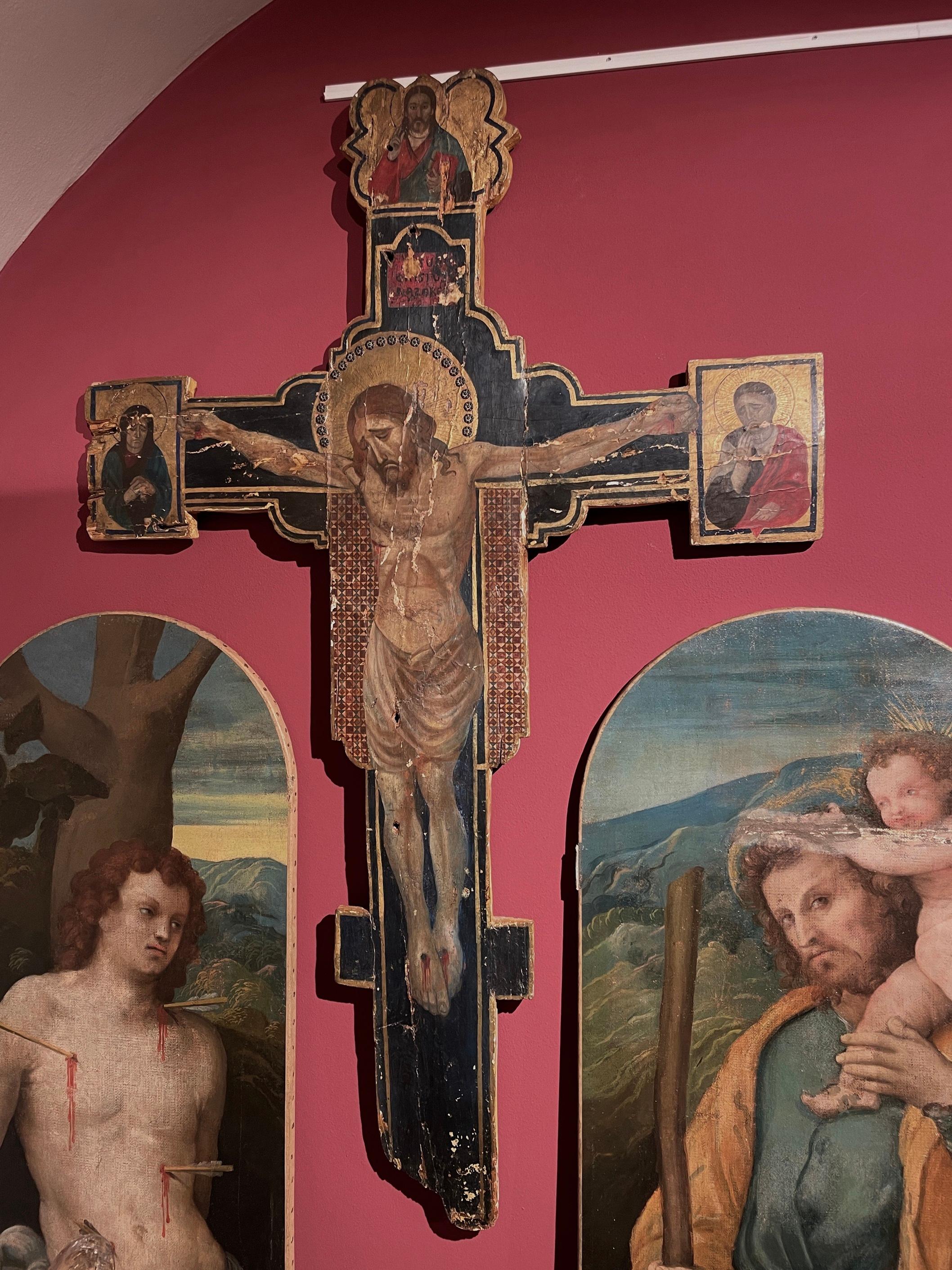 Antiguo Crucificado de Madera Témpera Giotto en venta 11