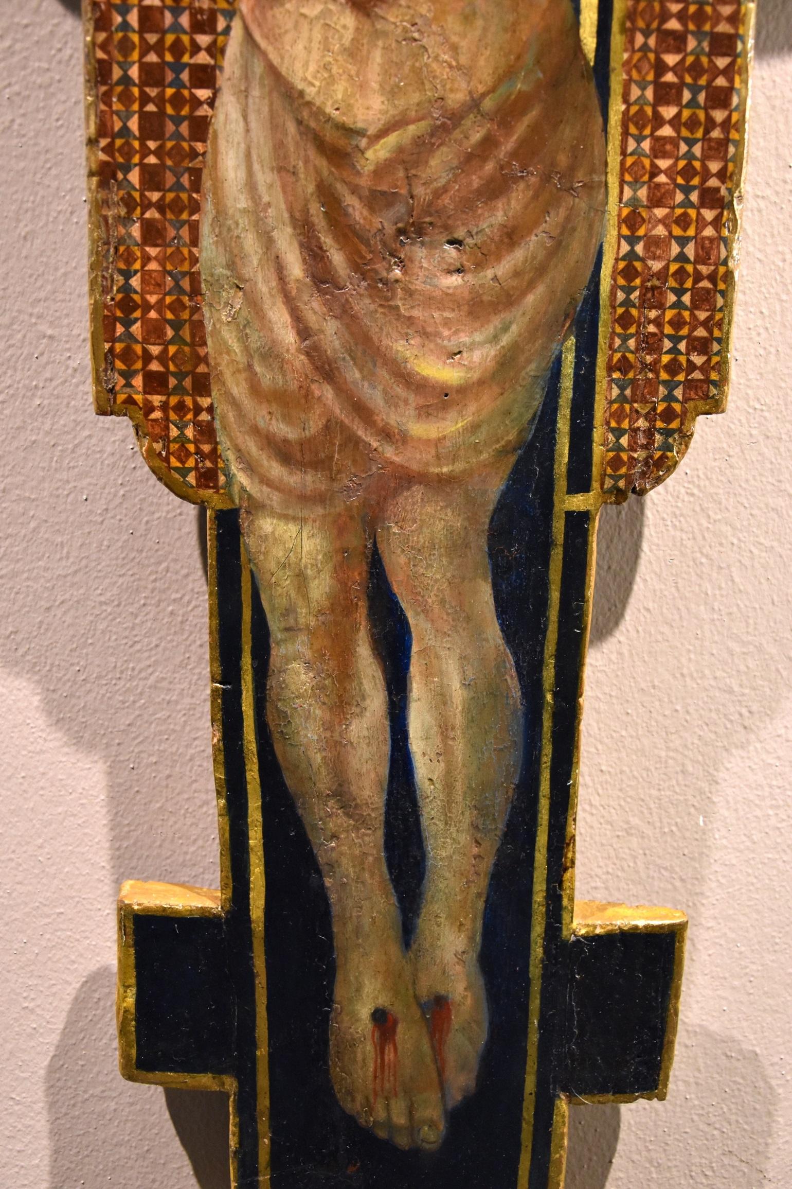 Antiguo Crucificado de Madera Témpera Giotto en venta 5