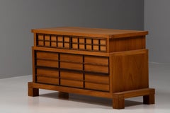 In the Manner of André Sornay, Solid Oak Commode, France, 1950s