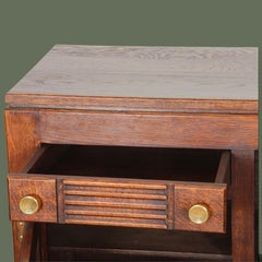 In the Manner of Charles Dudouyt, Carved Oak Buffet, Brass, France, 1940s