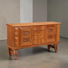 In the Manner of Charles Dudouyt, Oak Sideboard, Carved Panels, France, 1940s