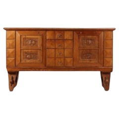 In the Manner of Charles Dudouyt, Oak Sideboard, Carved Panels, France, 1940s