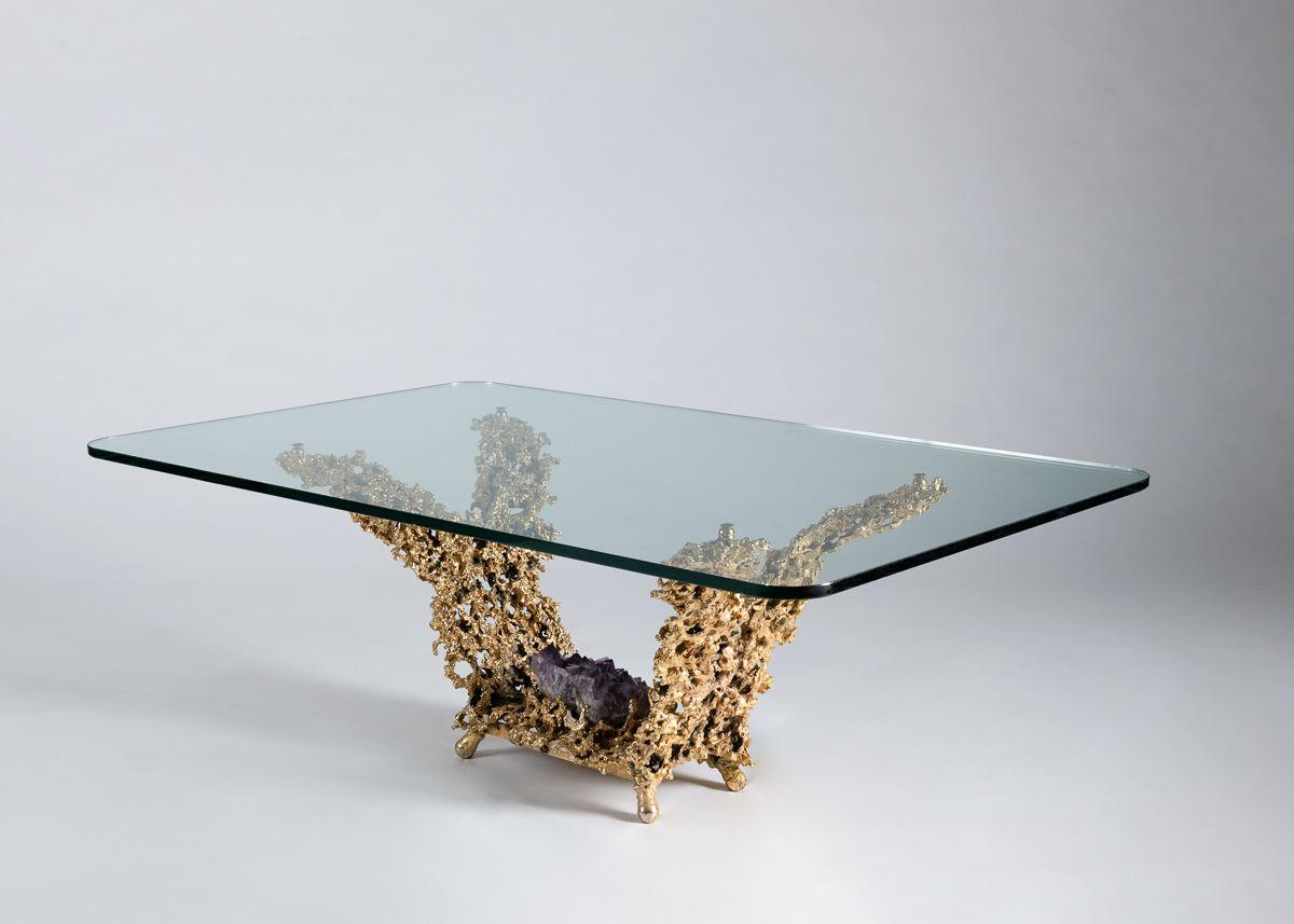 French in the Manner of Claude Boeltz, Bronze Eclaté Coffee Table, France, circa 1970s For Sale