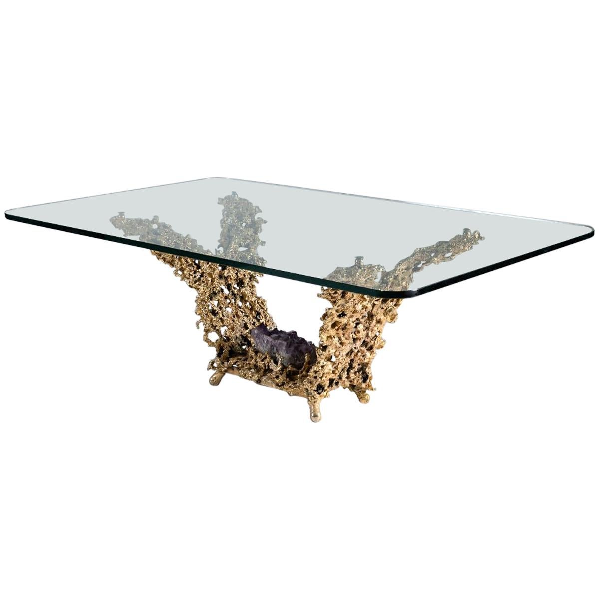 in the Manner of Claude Boeltz, Bronze Eclaté Coffee Table, France, circa 1970s For Sale