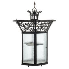 in the Manner of Edgar Brandt Hanging Lantern, Hand Wrought Ironwork