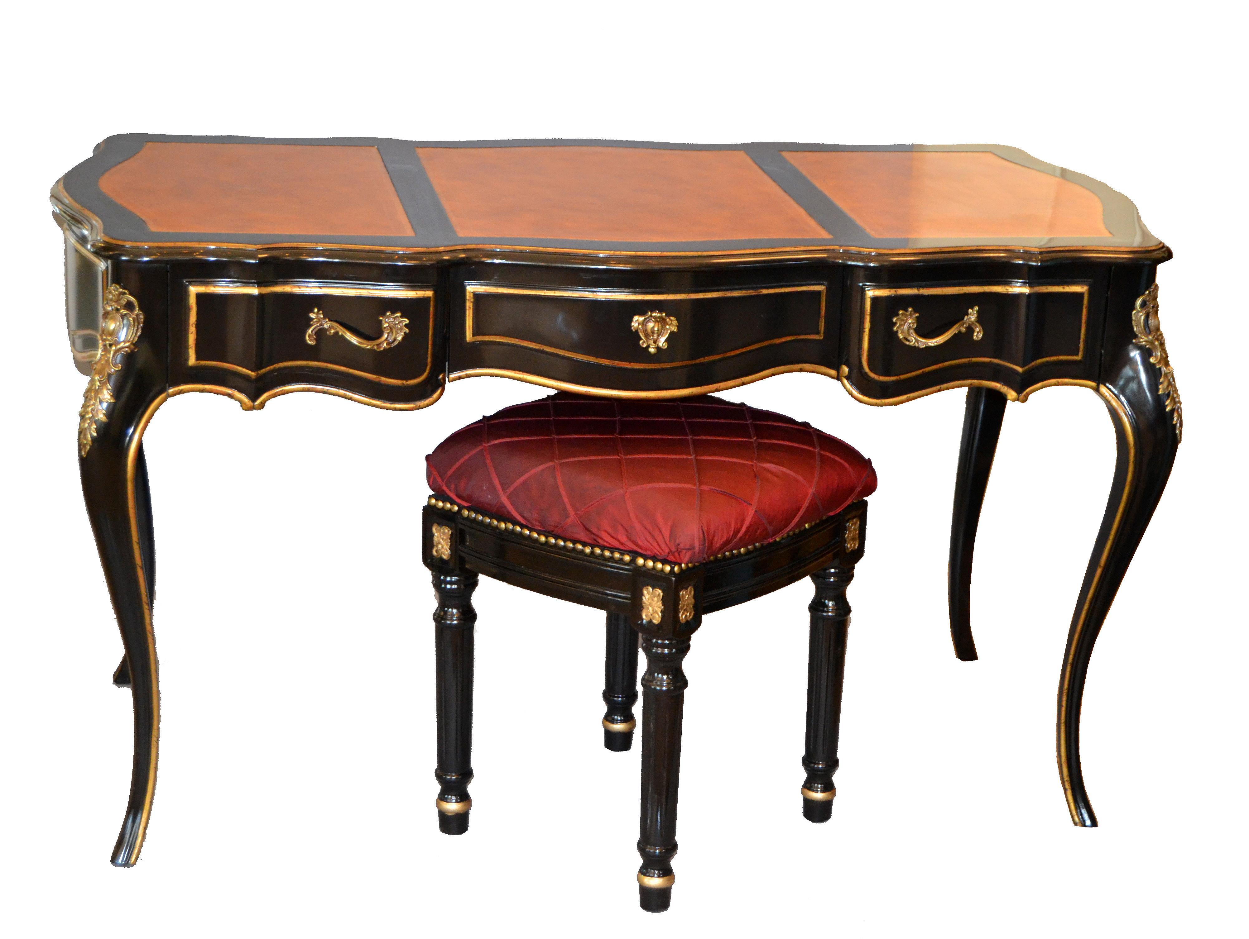 In the Manner of French Louis XV Writing Desk with Stool by Drexel 4