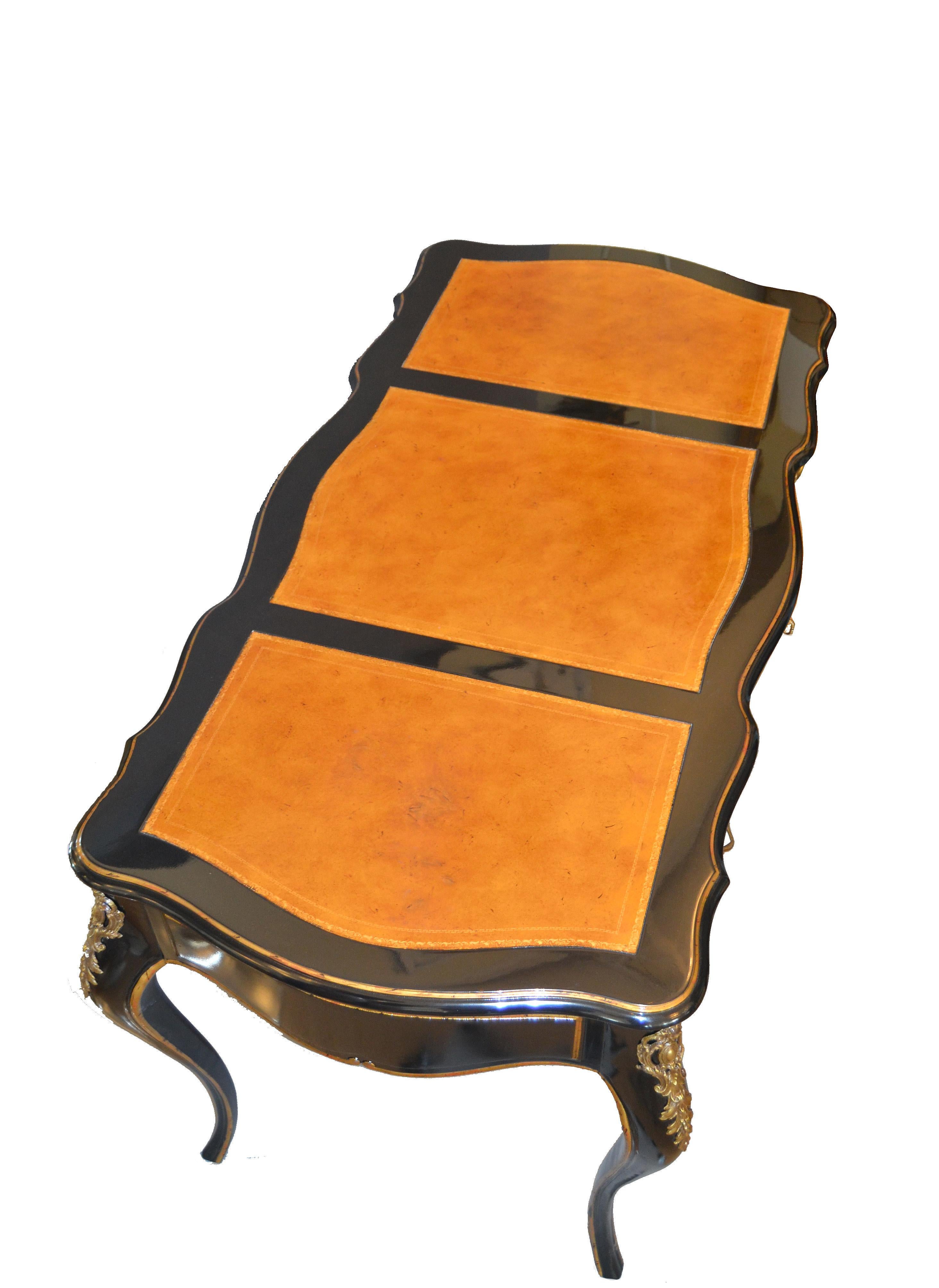 Leather In the Manner of French Louis XV Writing Desk with Stool by Drexel