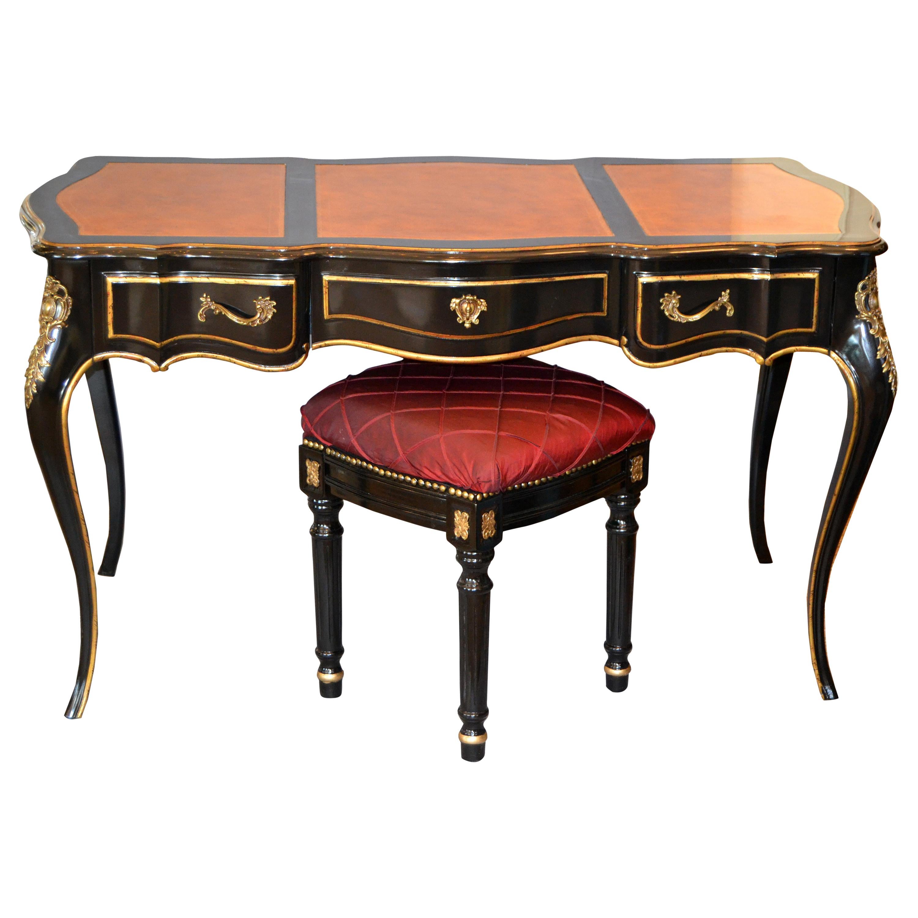 In the Manner of French Louis XV Writing Desk with Stool by Drexel