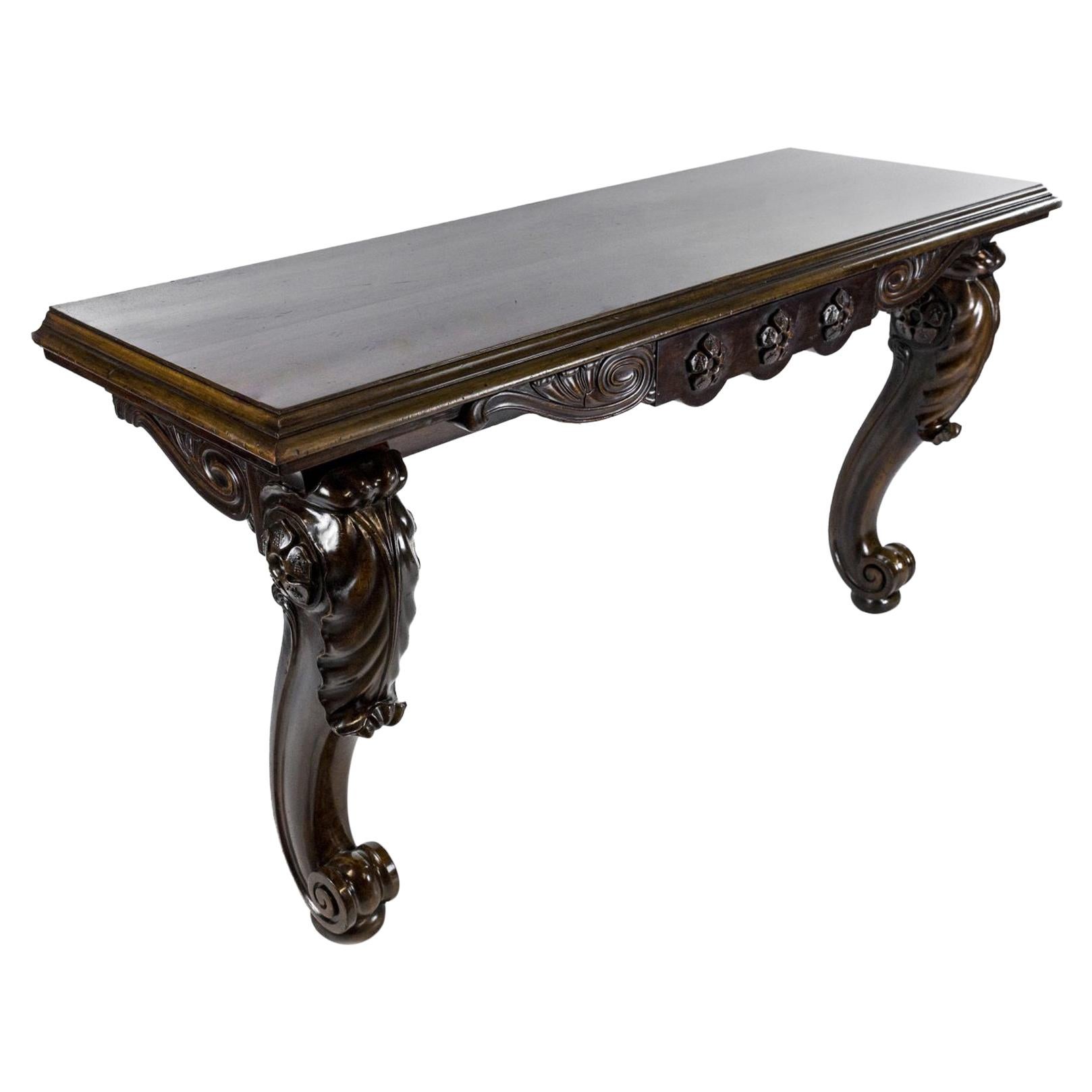 In the Manner of Gillows, A William IV Carved Mahogany Console Table For Sale