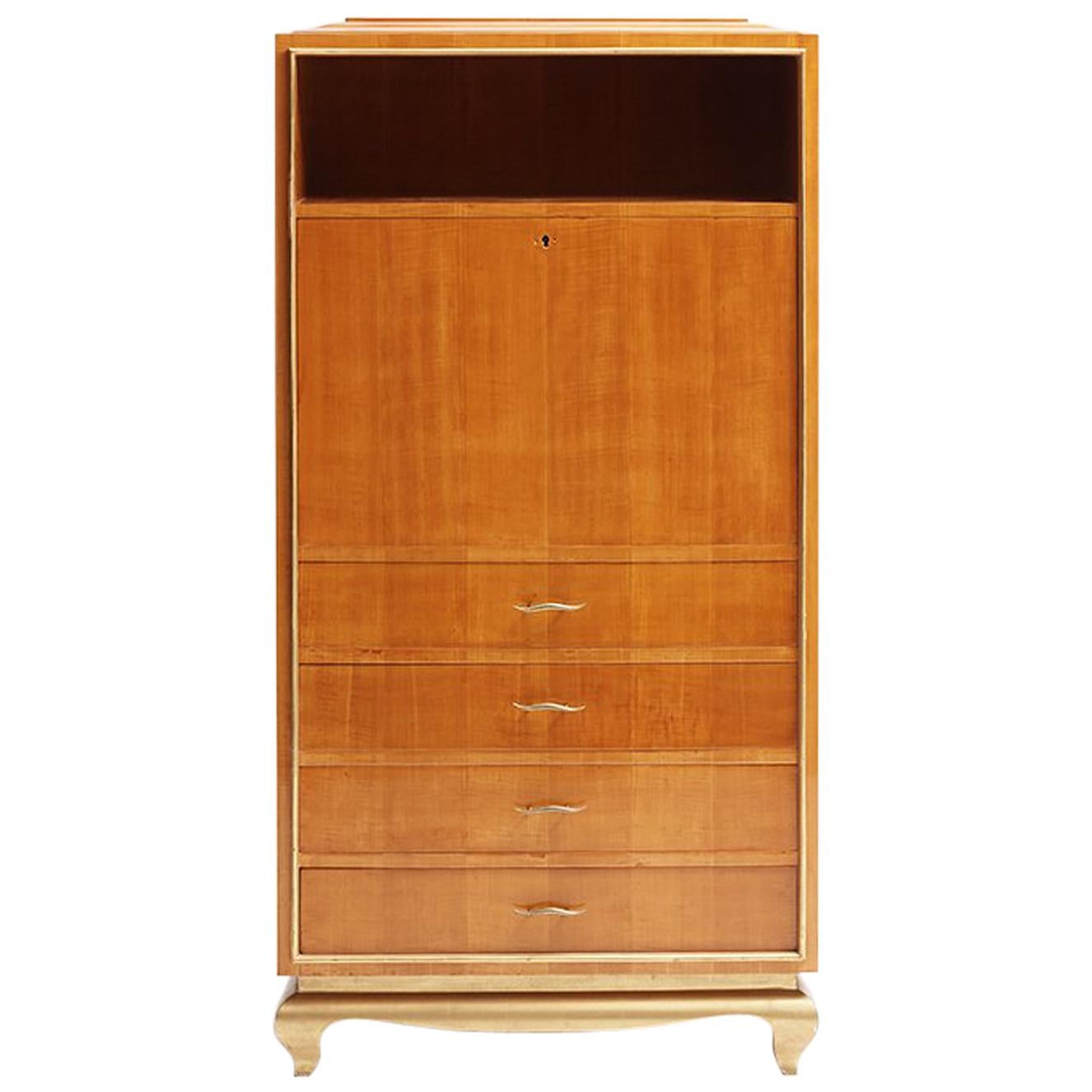 In the Manner of Jean Pascaud, Art Deco Drop Front Secretary, France, circa 1935 For Sale