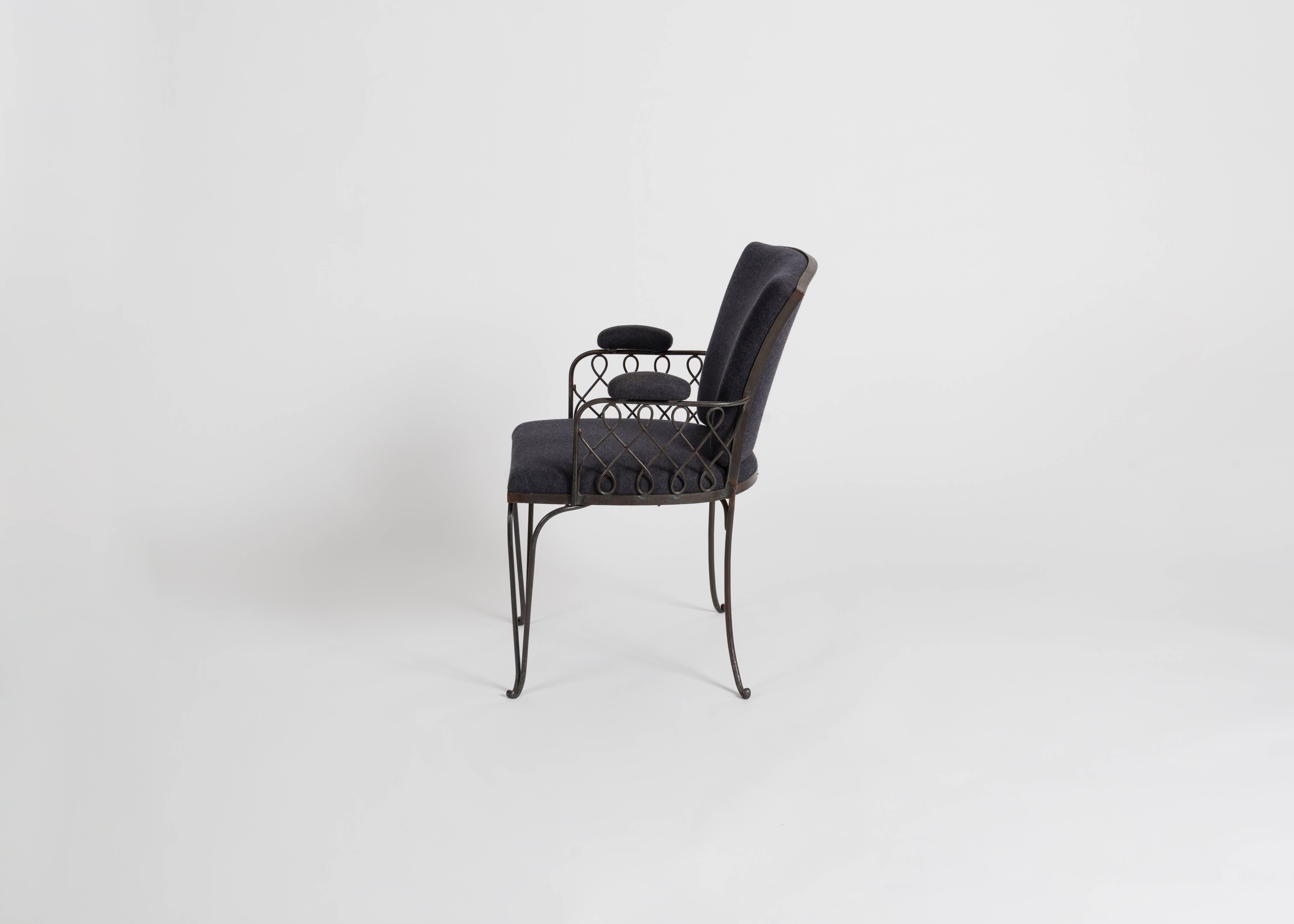 French In the Manner of Jean Pascaud, Wrought Iron Armchair, France, C. 1935