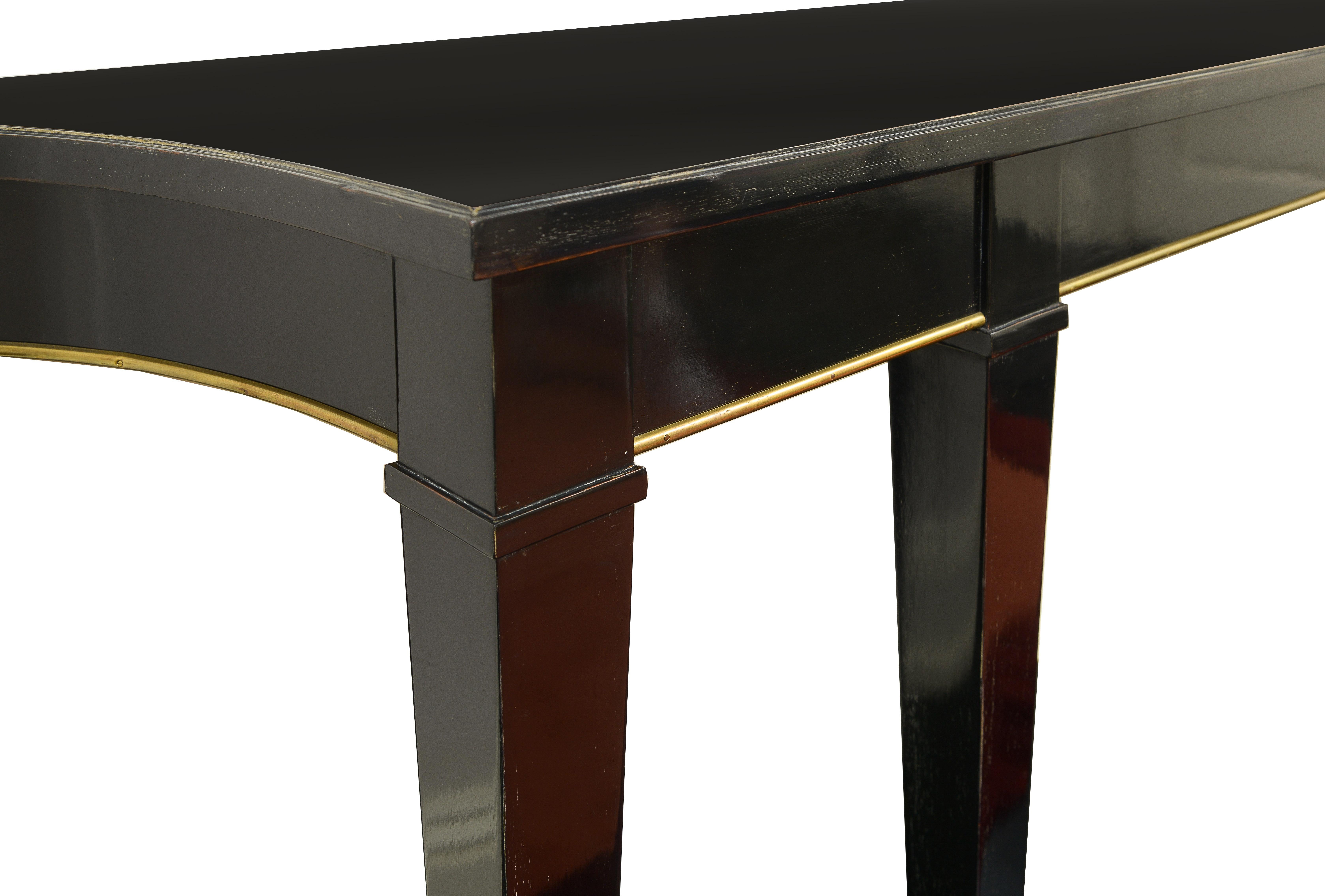 Mid-Century Modern In the Manner of Maison Jansen Extremely Long Black Lacquer Console Table For Sale