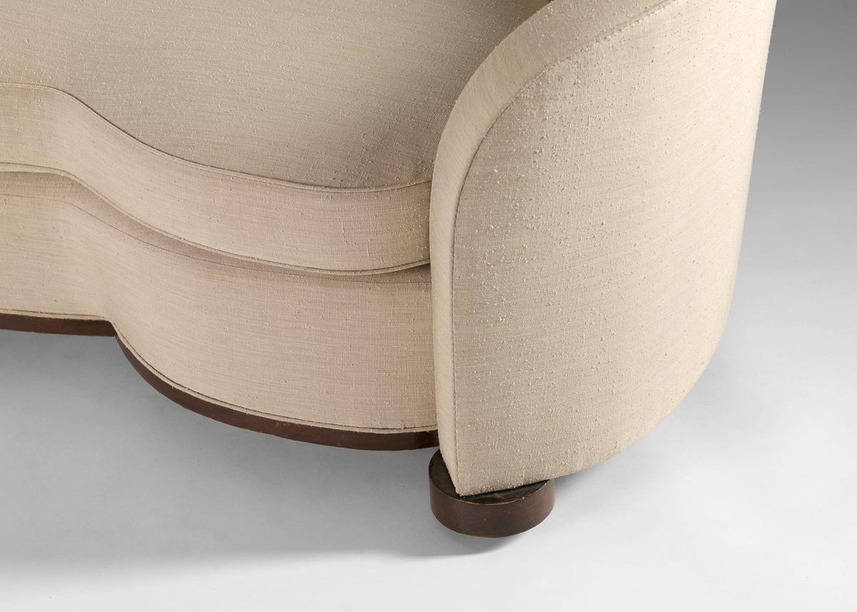 Art Deco In the Manner of Maison Leleu, Curved Upholstered Sofa, France, c. 1935 For Sale