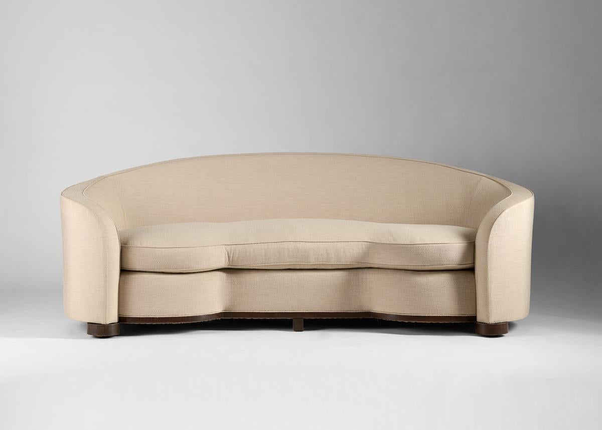 Upholstery In the Manner of Maison Leleu, Curved Upholstered Sofa, France, c. 1935 For Sale