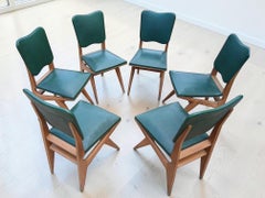 À la manière de Maurice Pré, lot de six chaises de salle à manger, Beeche, France, années 1950