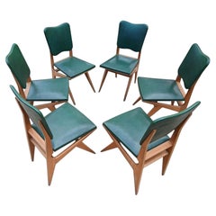 In the Manner of Maurice Pré, Set of Six Dining Chairs, Beech, France, 1950s