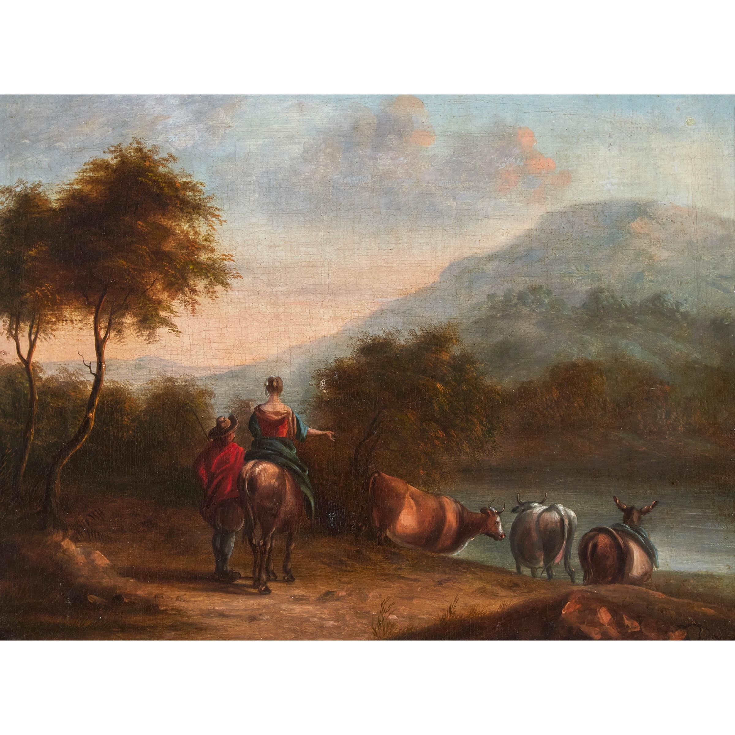 Nach Nicolaes Pieterszoon Berchem  (1620-1683), Eine Reise
Öl auf Leinwand
12,2