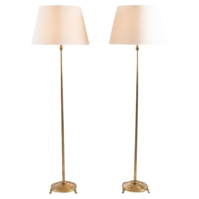 In the Manner of Ruhlmann, Pair of Gilt-bronze Floor Lamps, France, circa 1935