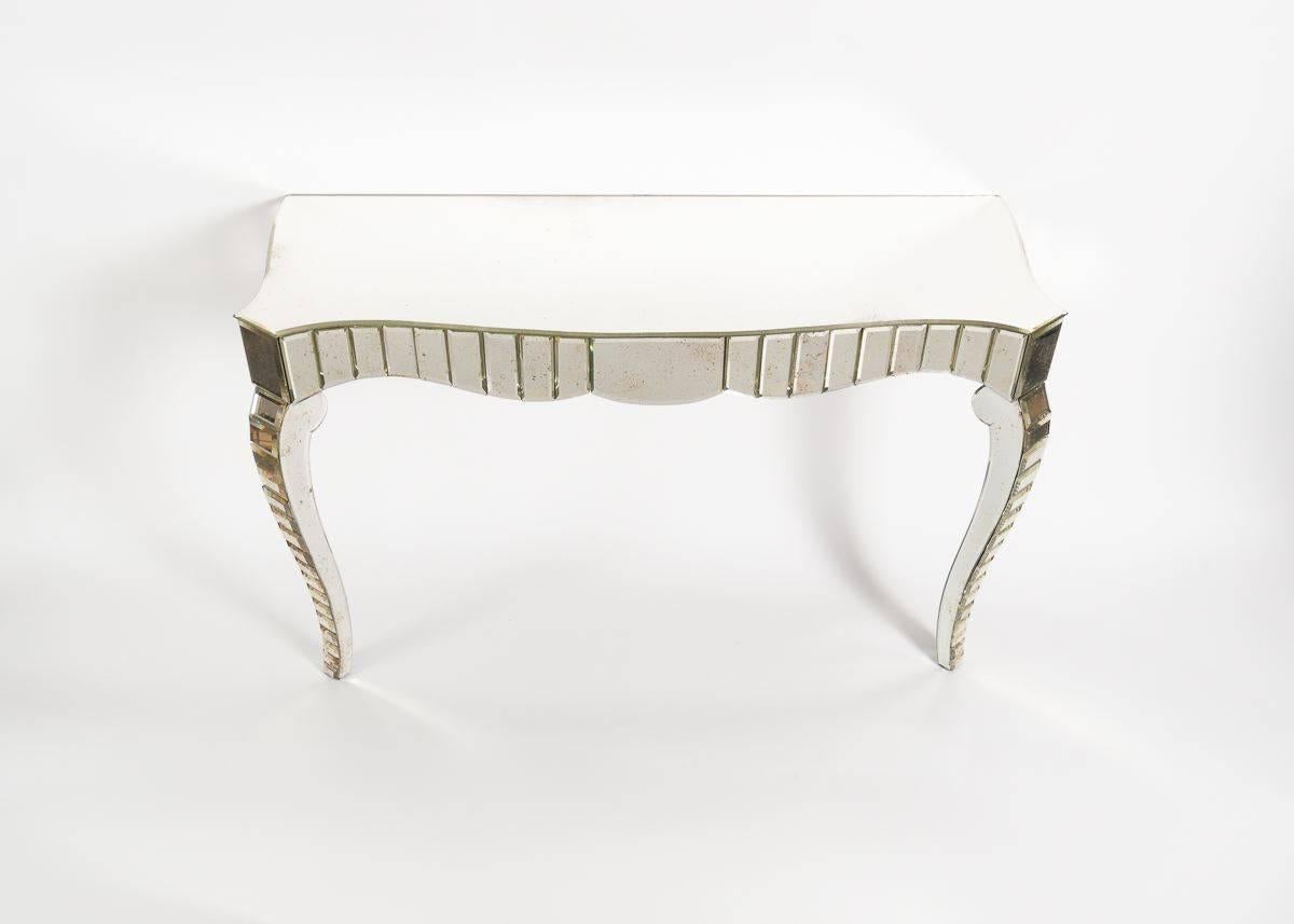 20th Century  In the Manner of Serge Roche, Mirrored Glass Console, France, C. 1950