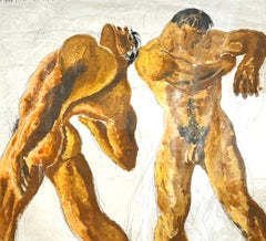 "In the Showers", Extraordinary Art Deco Painting of Nude Italian Athletes, 1931