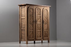 In the Spirit of Maison Regain Three-Door Armoire in Solid Elm, France, 1950s