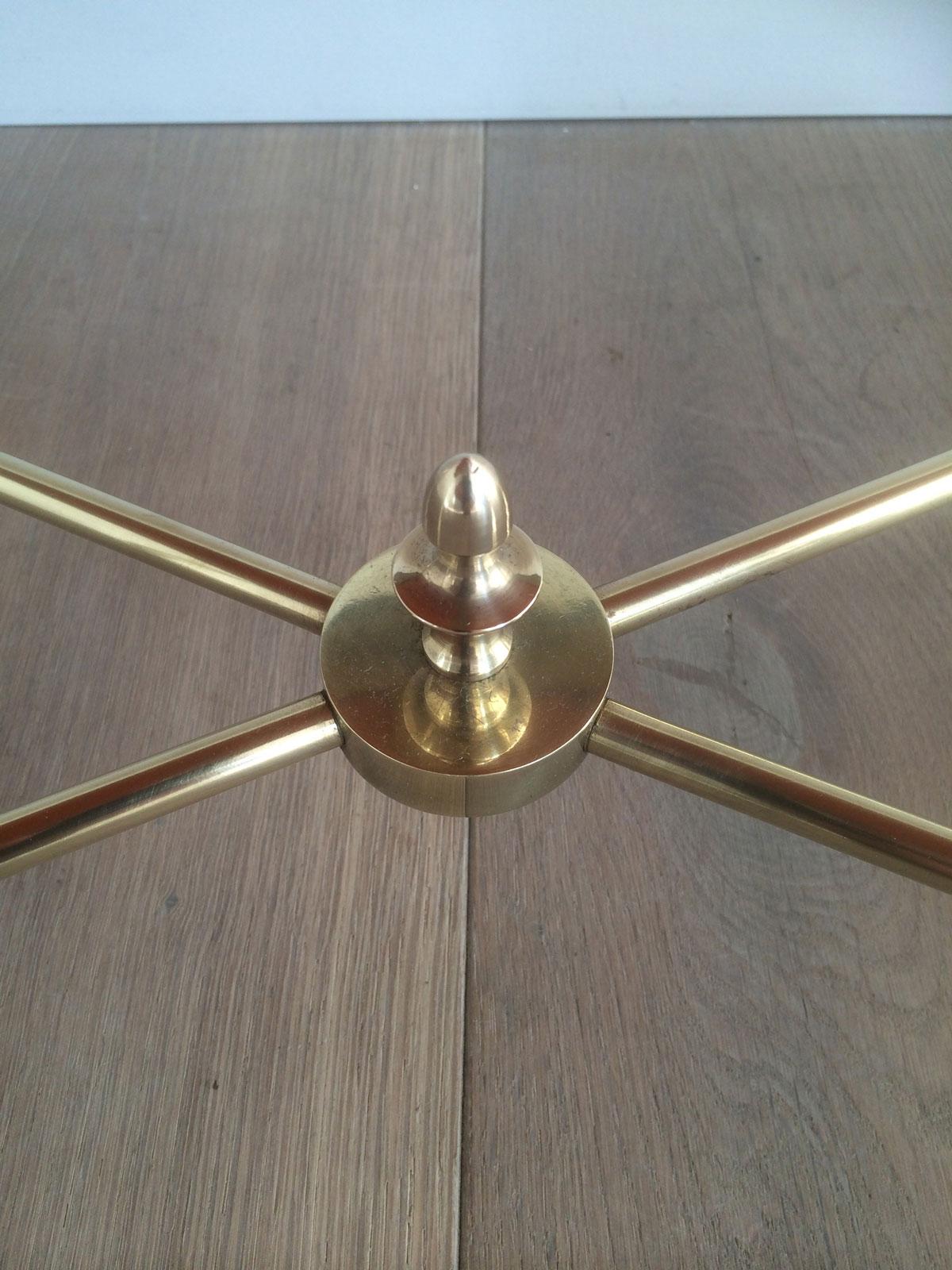 Style of Maison Jansen Brass Coffee Table with Original Blueish Mirror Top 4