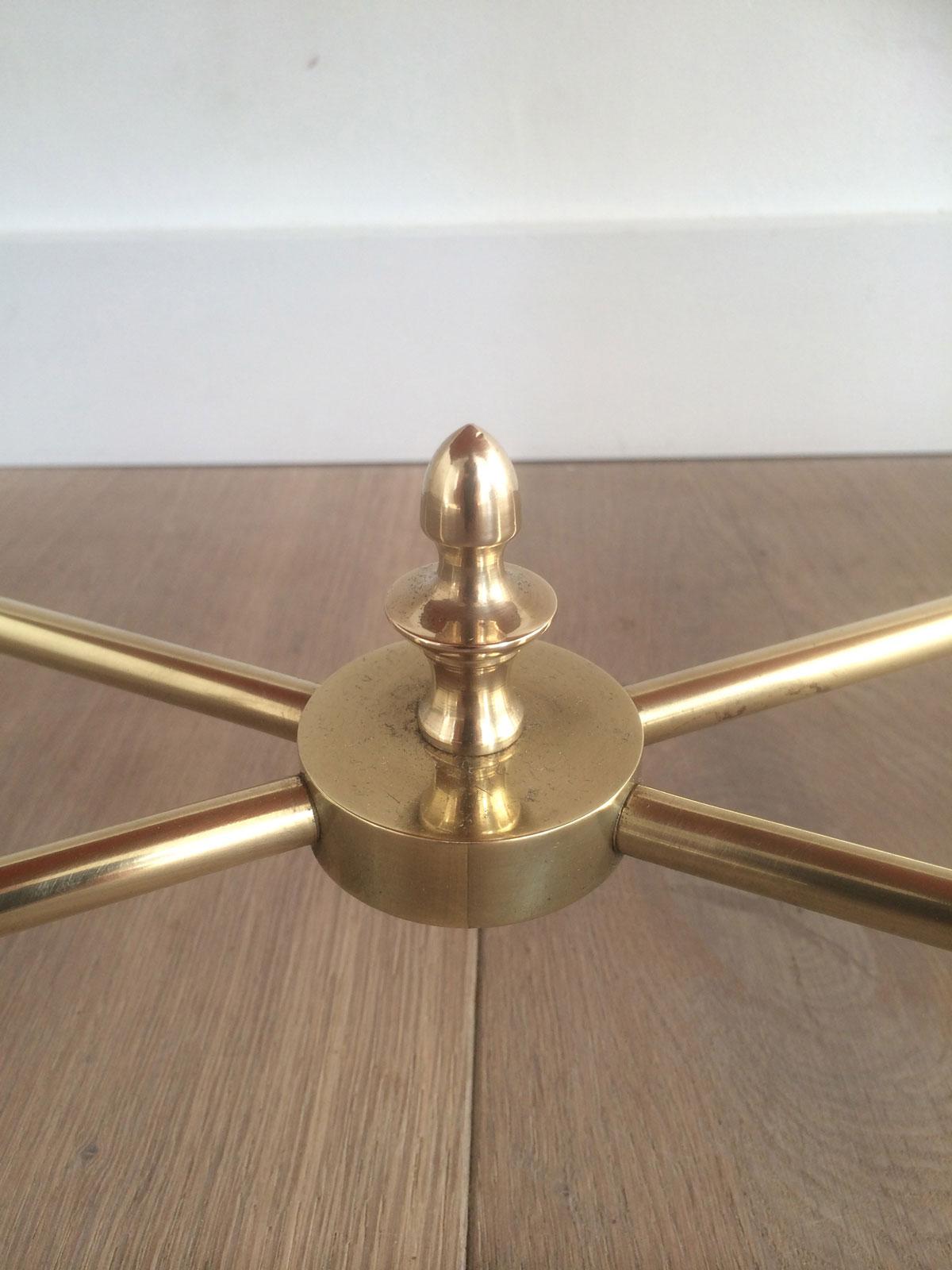 French Style of Maison Jansen Brass Coffee Table with Original Blueish Mirror Top