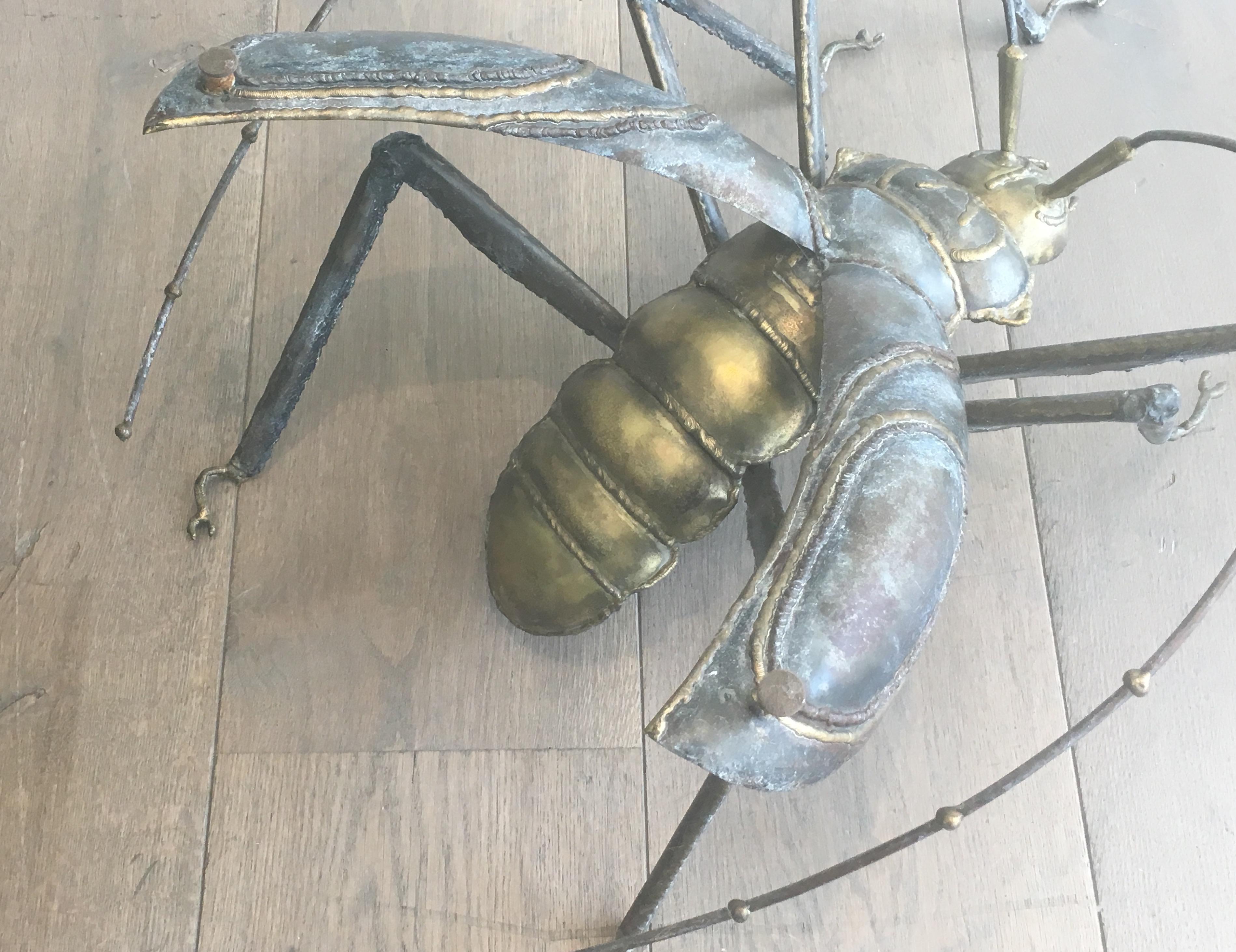 In the Style Duval Brasseur, Rare Brass & Wrought Iron Grasshopper Coffee Table 4