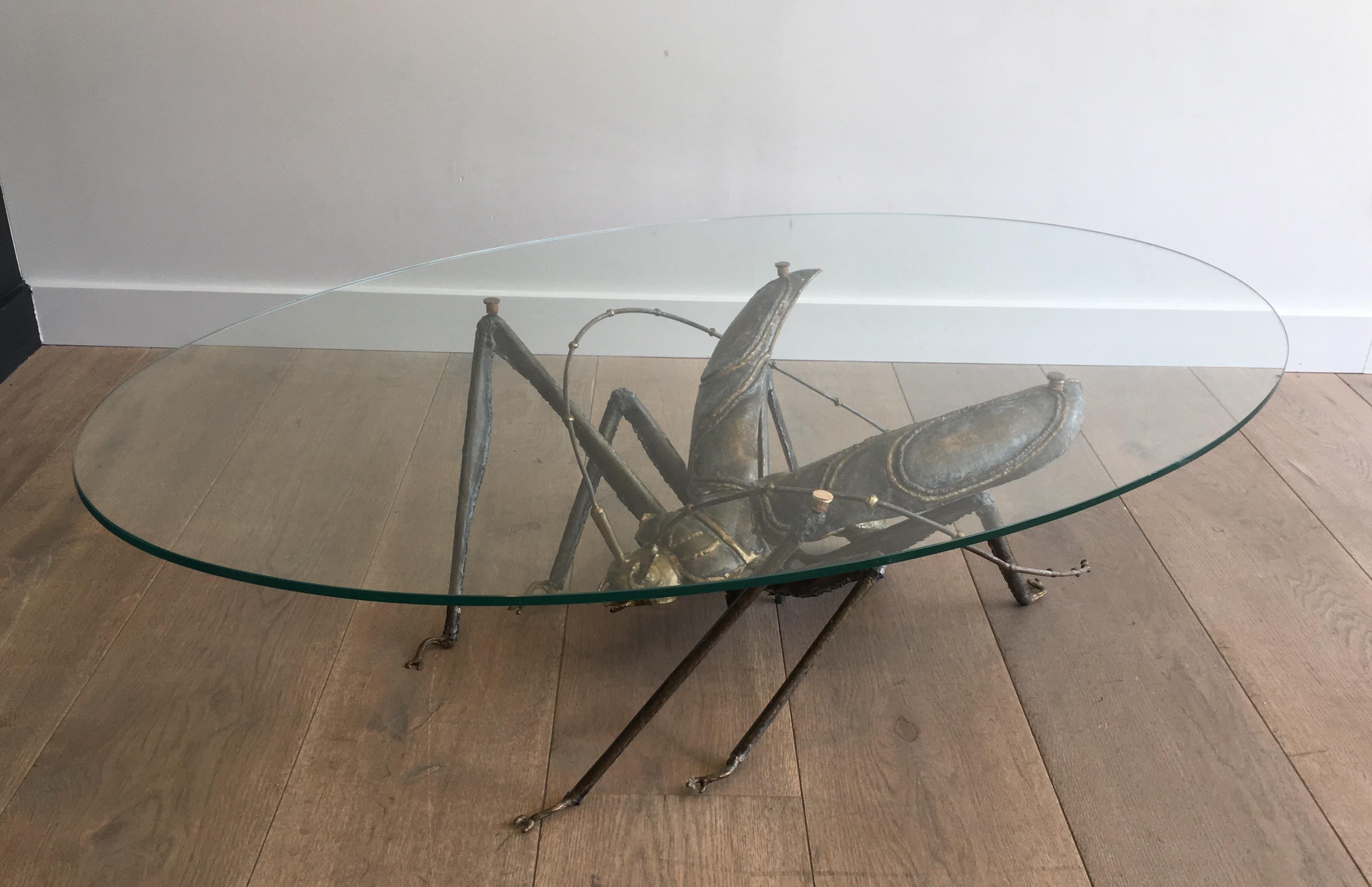 In the Style Duval Brasseur, Rare Brass & Wrought Iron Grasshopper Coffee Table 5