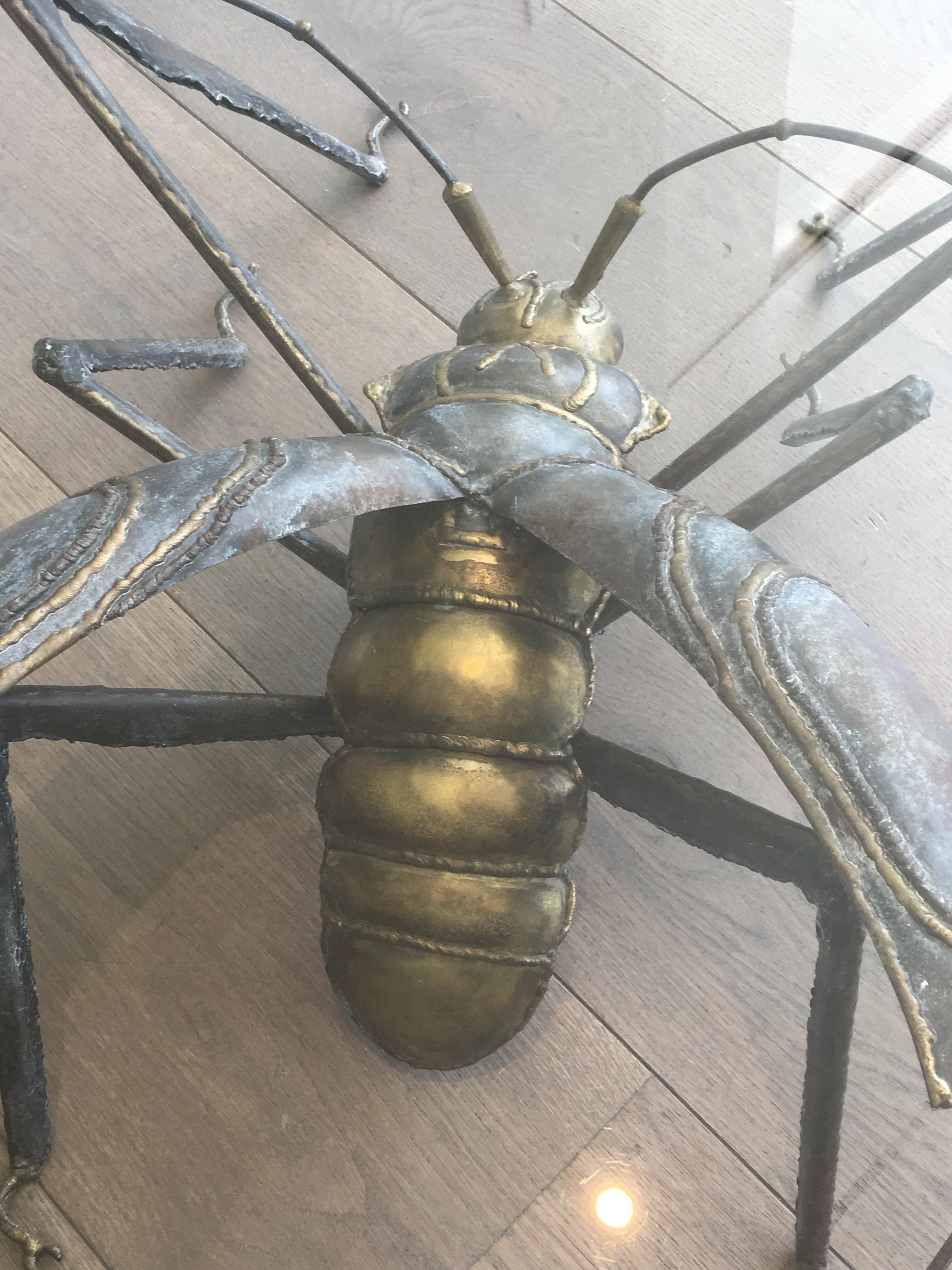In the Style Duval Brasseur, Rare Brass & Wrought Iron Grasshopper Coffee Table 9