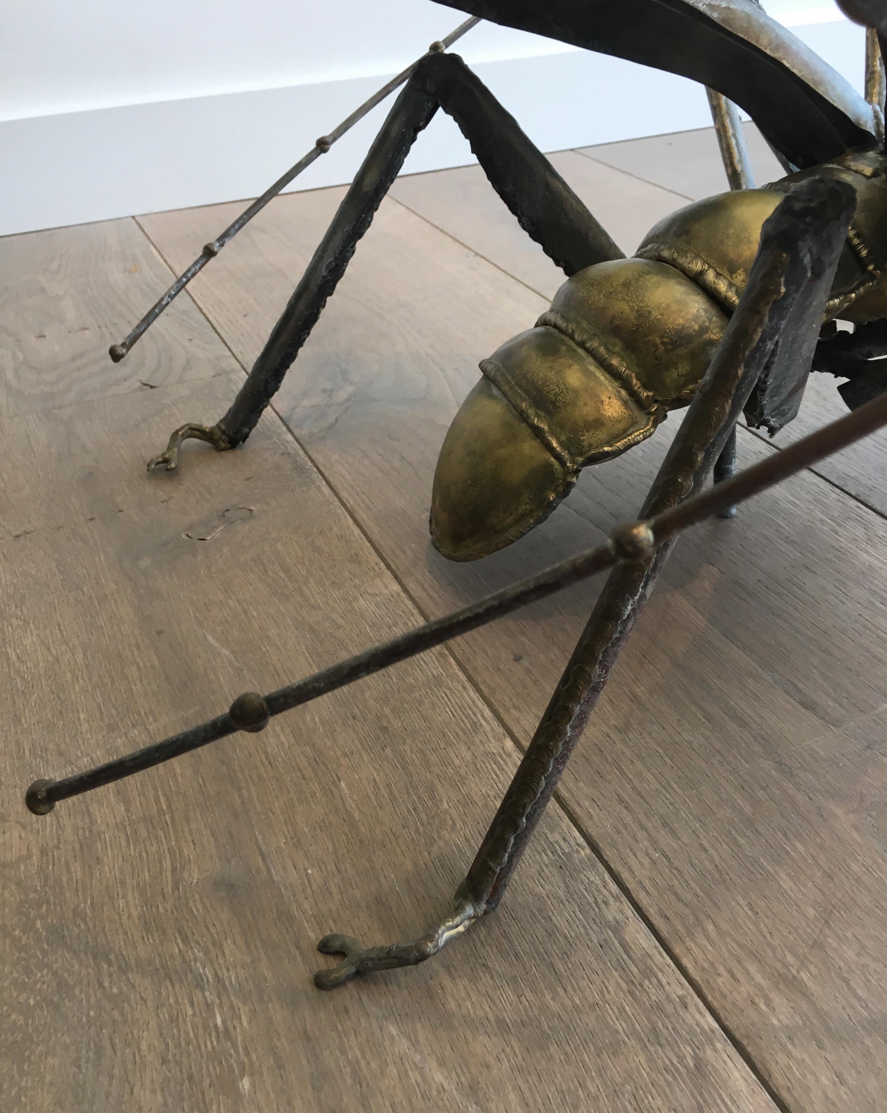 In the Style Duval Brasseur, Rare Brass & Wrought Iron Grasshopper Coffee Table 10