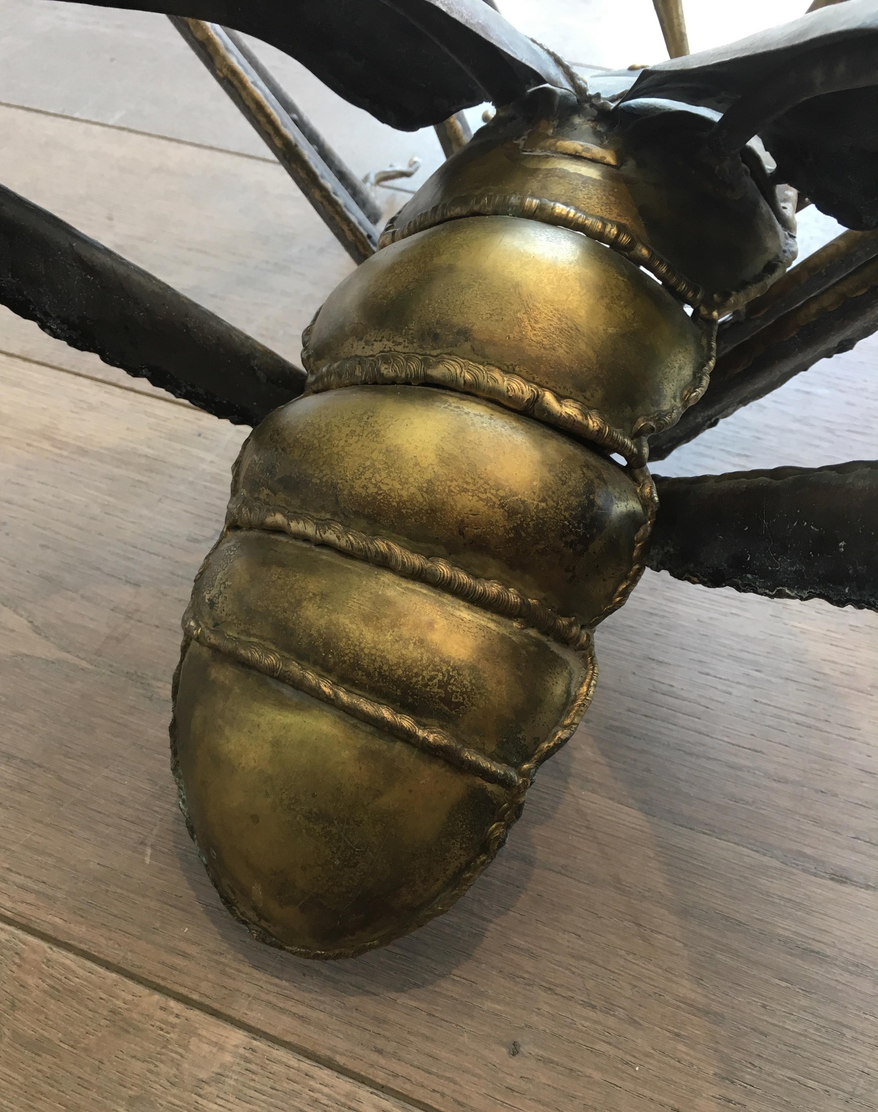 In the Style Duval Brasseur, Rare Brass & Wrought Iron Grasshopper Coffee Table 12