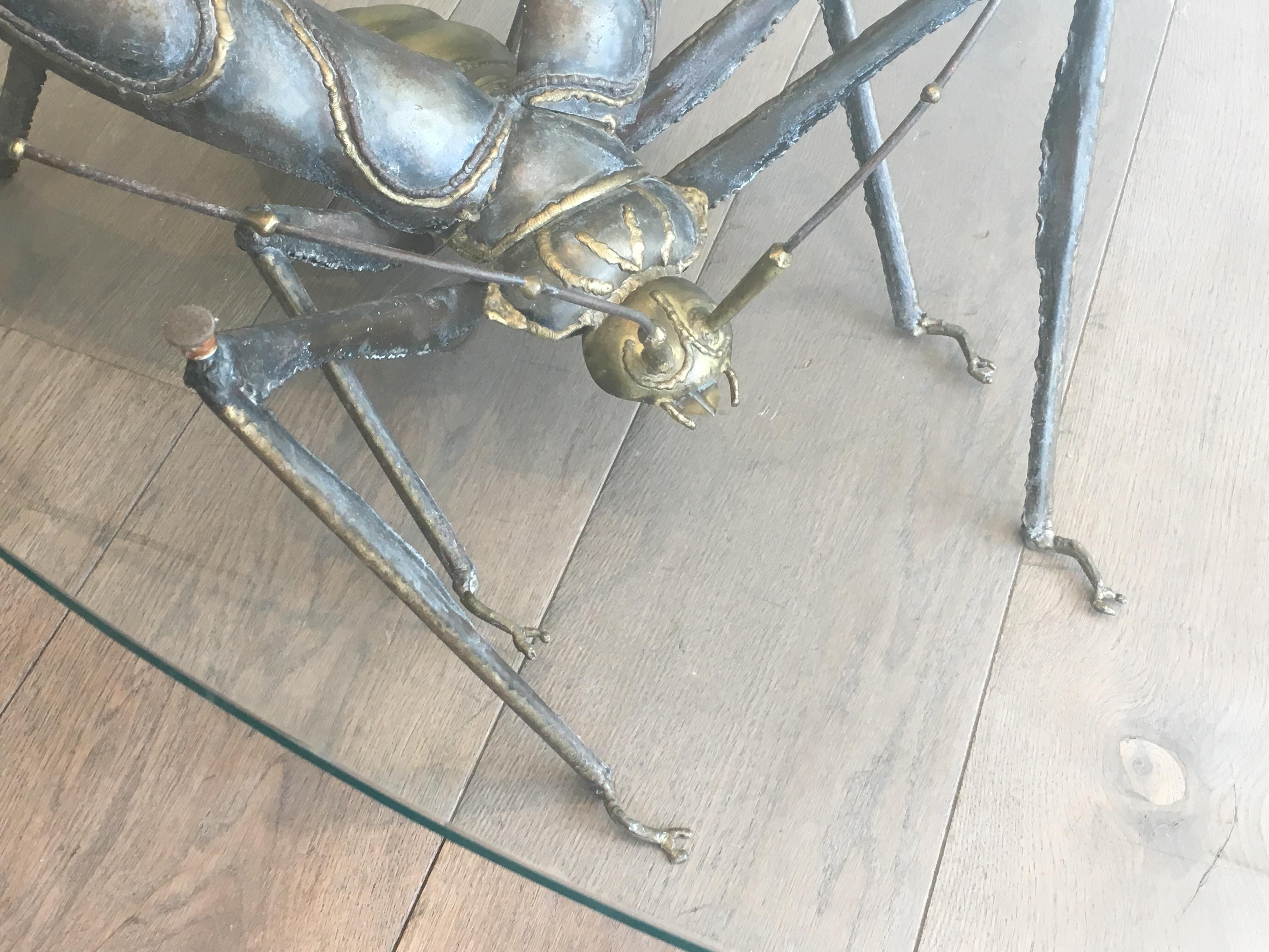 In the Style Duval Brasseur, Rare Brass & Wrought Iron Grasshopper Coffee Table 1