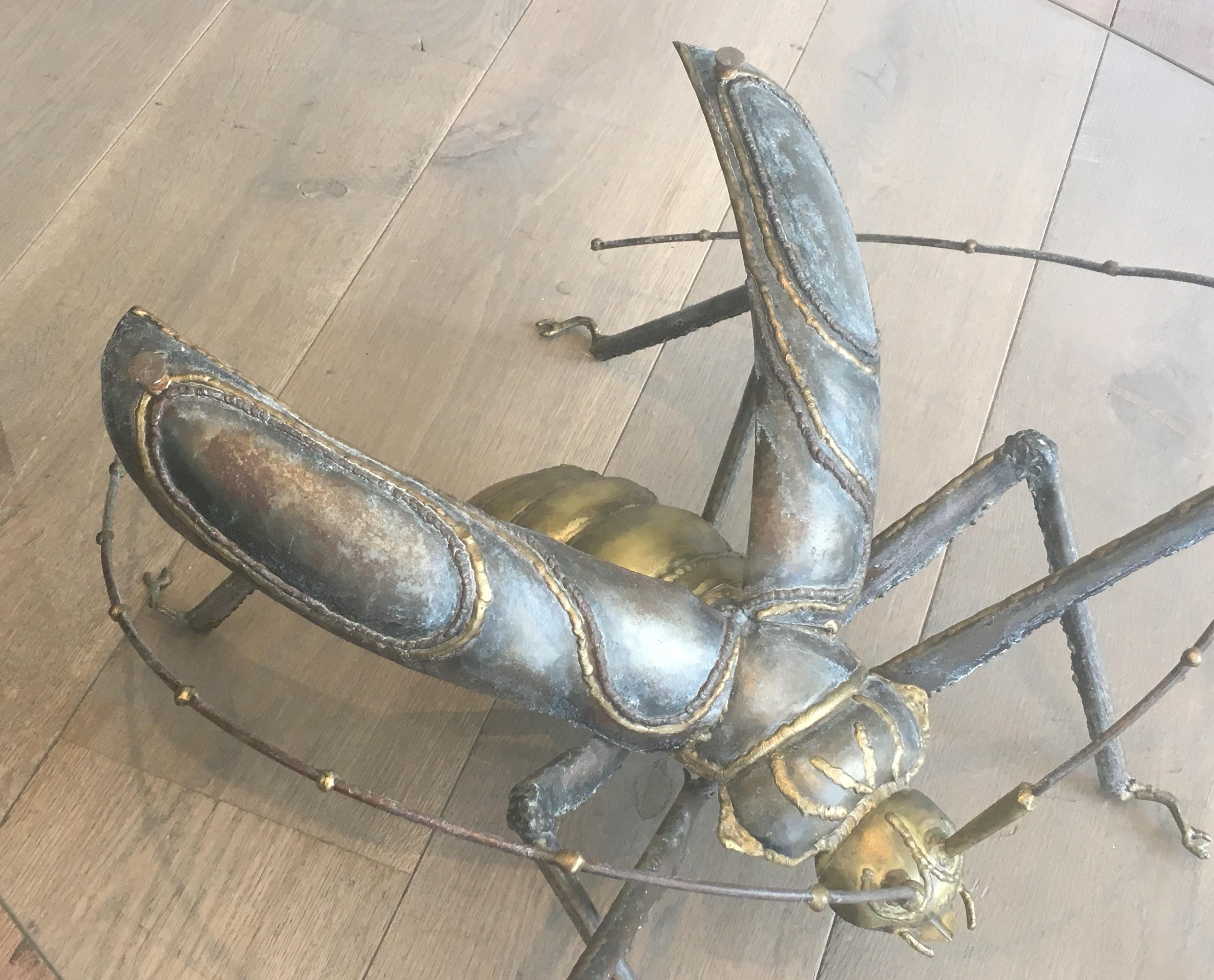 In the Style Duval Brasseur, Rare Brass & Wrought Iron Grasshopper Coffee Table 2