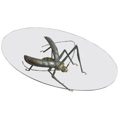 In the Style Duval Brasseur, Rare Brass & Wrought Iron Grasshopper Coffee Table