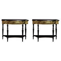 In the Style of 18th Century Italian Walnut and Brass Console Table Available