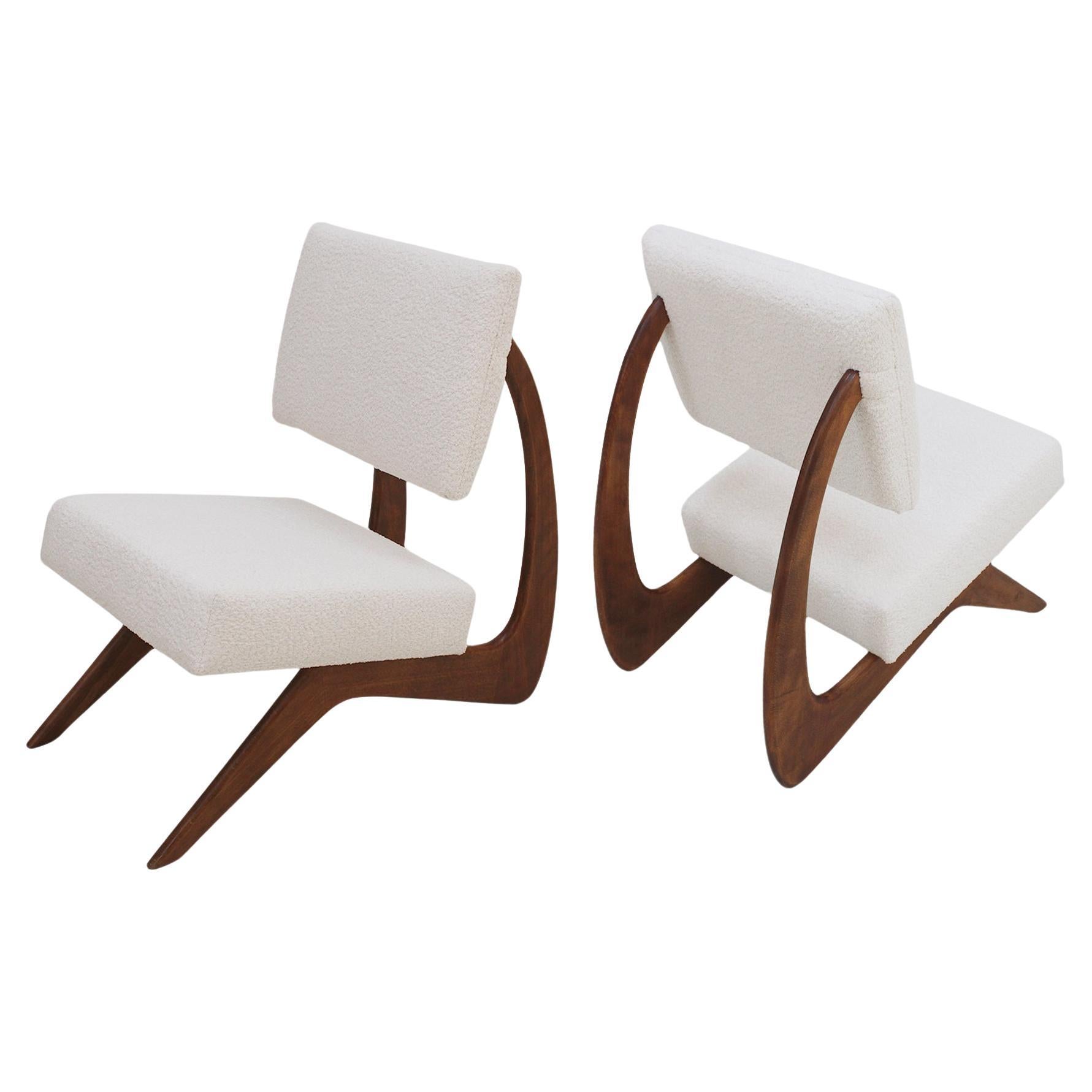 Lounge Chairs In the Style of Adrian Pearsall, Walnut and Wool Fabric For Sale