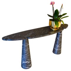 In the Style Of Angelo Mangiarotti Console Table, Black Marble Console Table