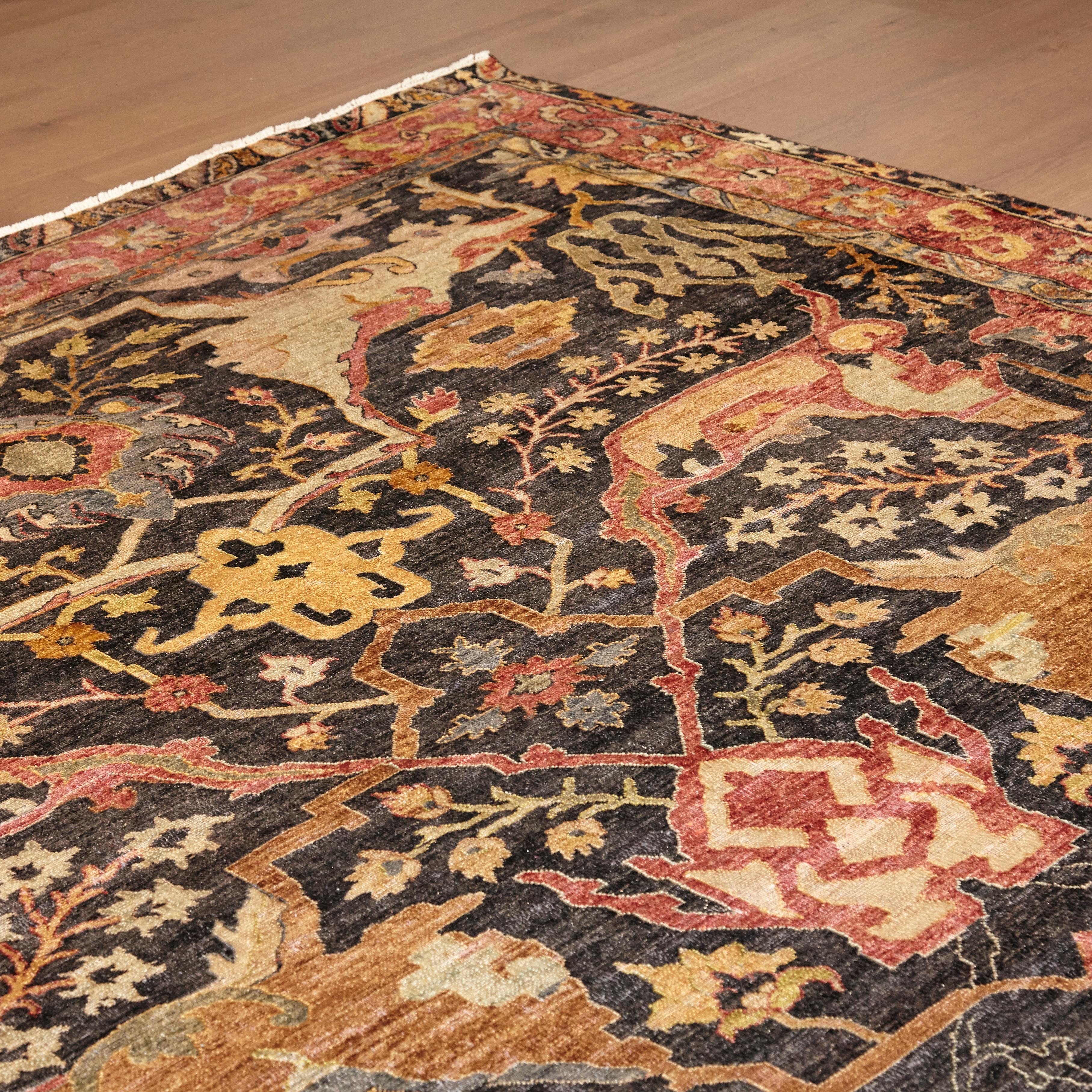 In the style of Bidjar old rug from India made in 2013

Persian hand knotted wool stonewashed
Measures: 268 x 378 cm.
    