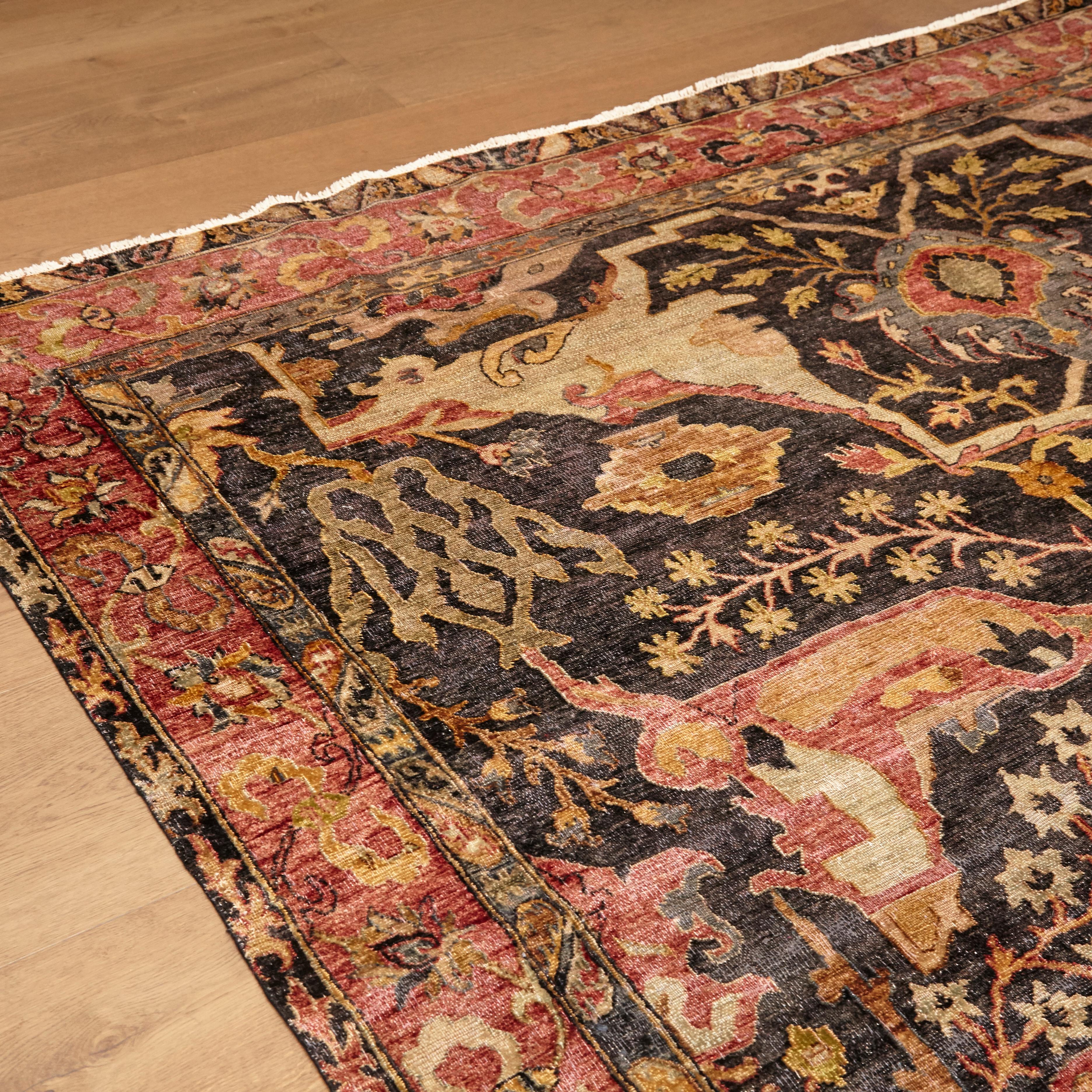 Agra in the Style of Bidjar Old Indian Hand Knotted Wool Large Rug