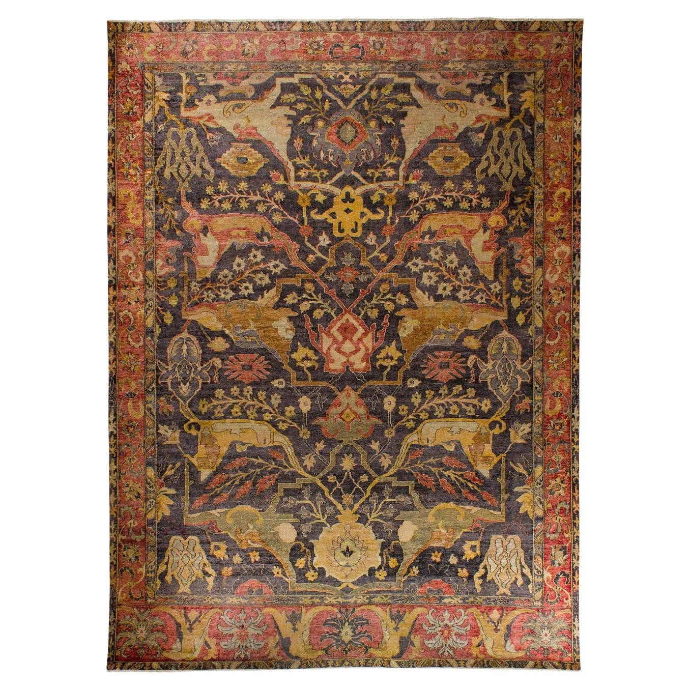 in the Style of Bidjar Old Indian Hand Knotted Wool Large Rug For Sale
