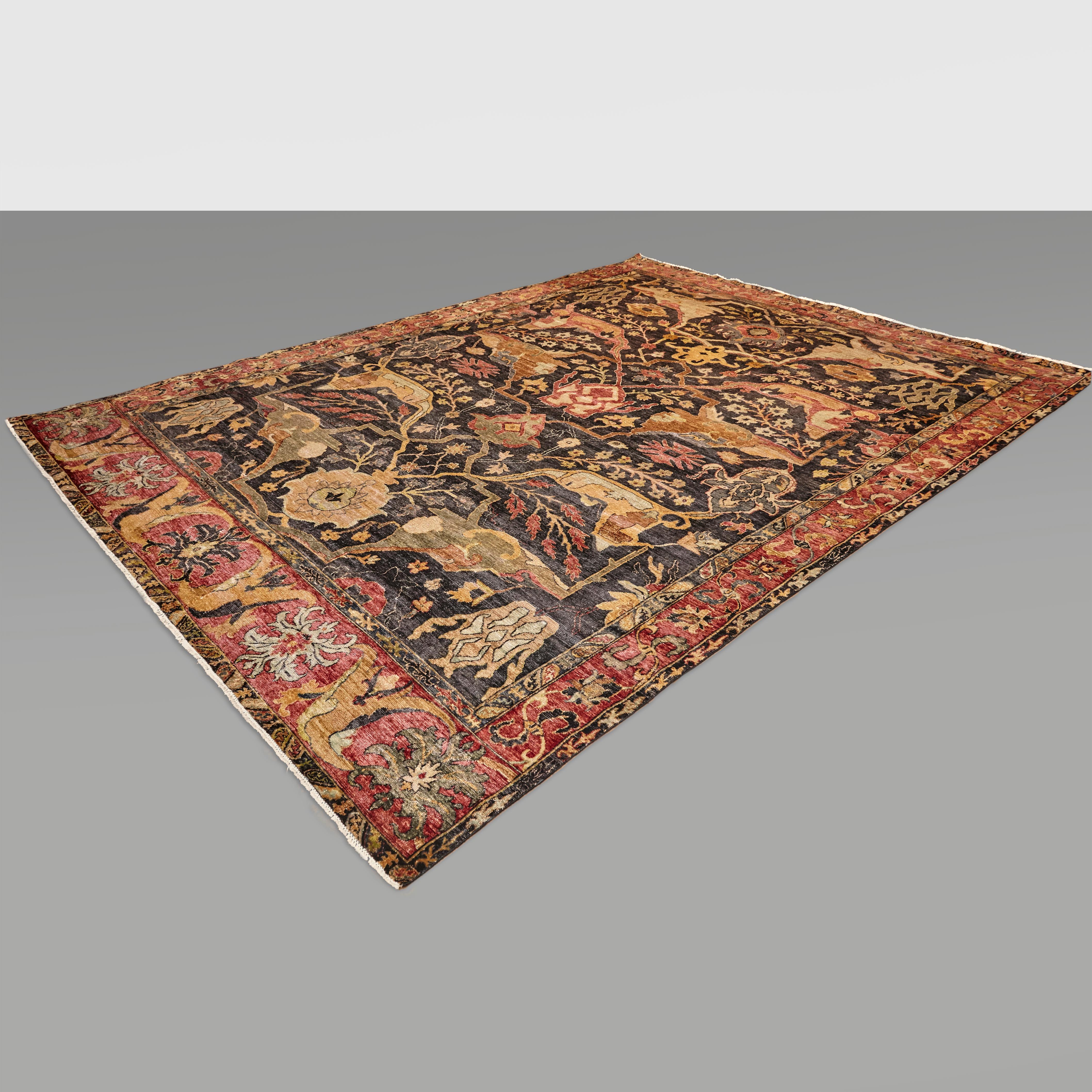 In the Style of Bidjar Old Indian Hand-Knotted Wool Large Rug   13