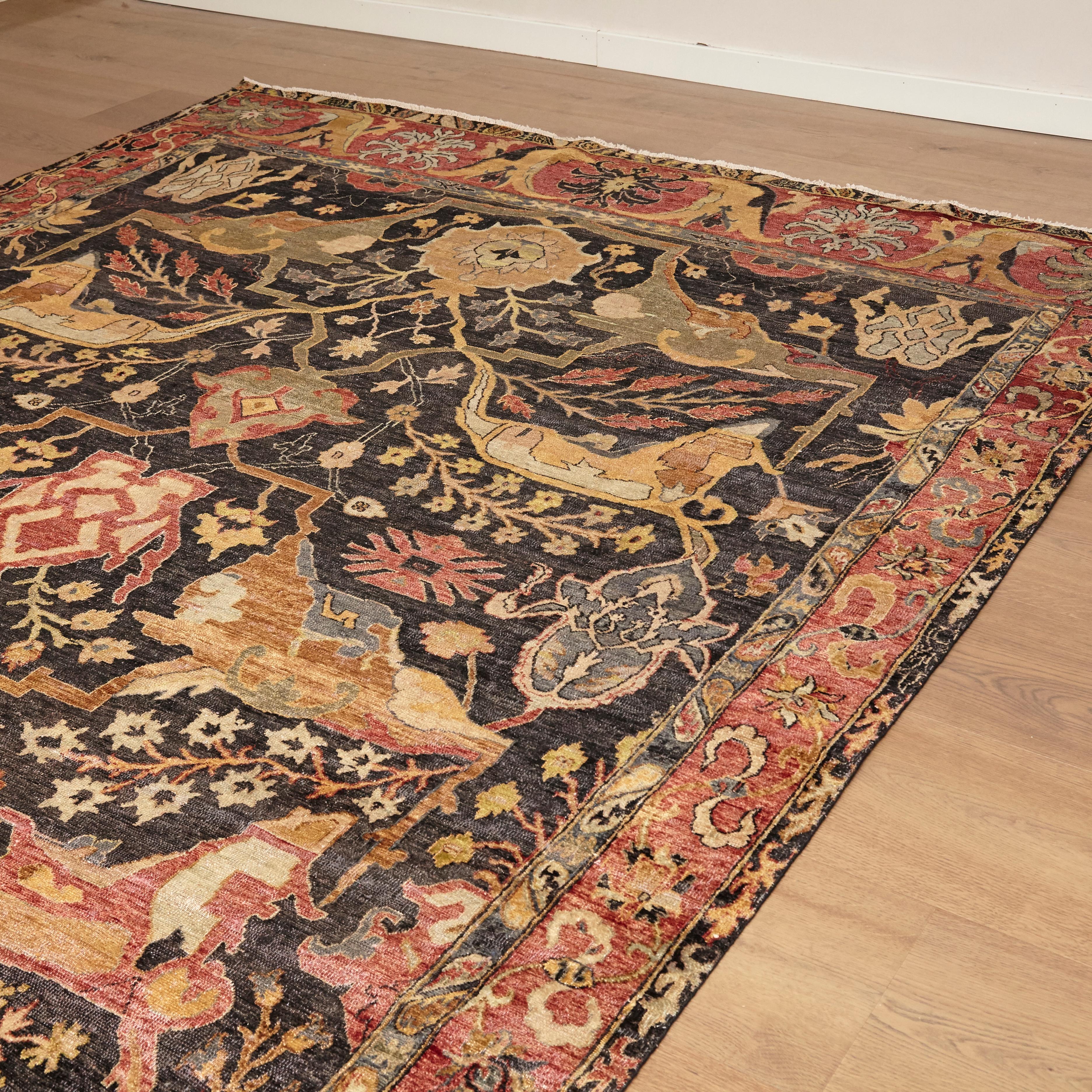 In the Style of Bidjar Old Indian Hand-Knotted Wool Large Rug   In Good Condition In Barcelona, Barcelona