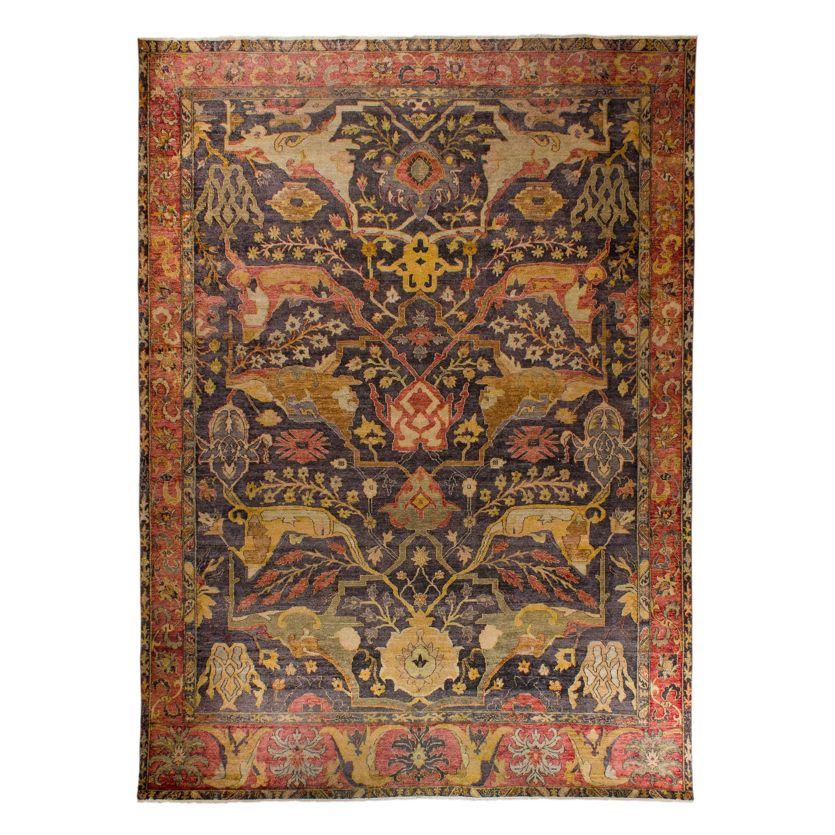 In the Style of Bidjar Old Indian Hand-Knotted Wool Large Rug  