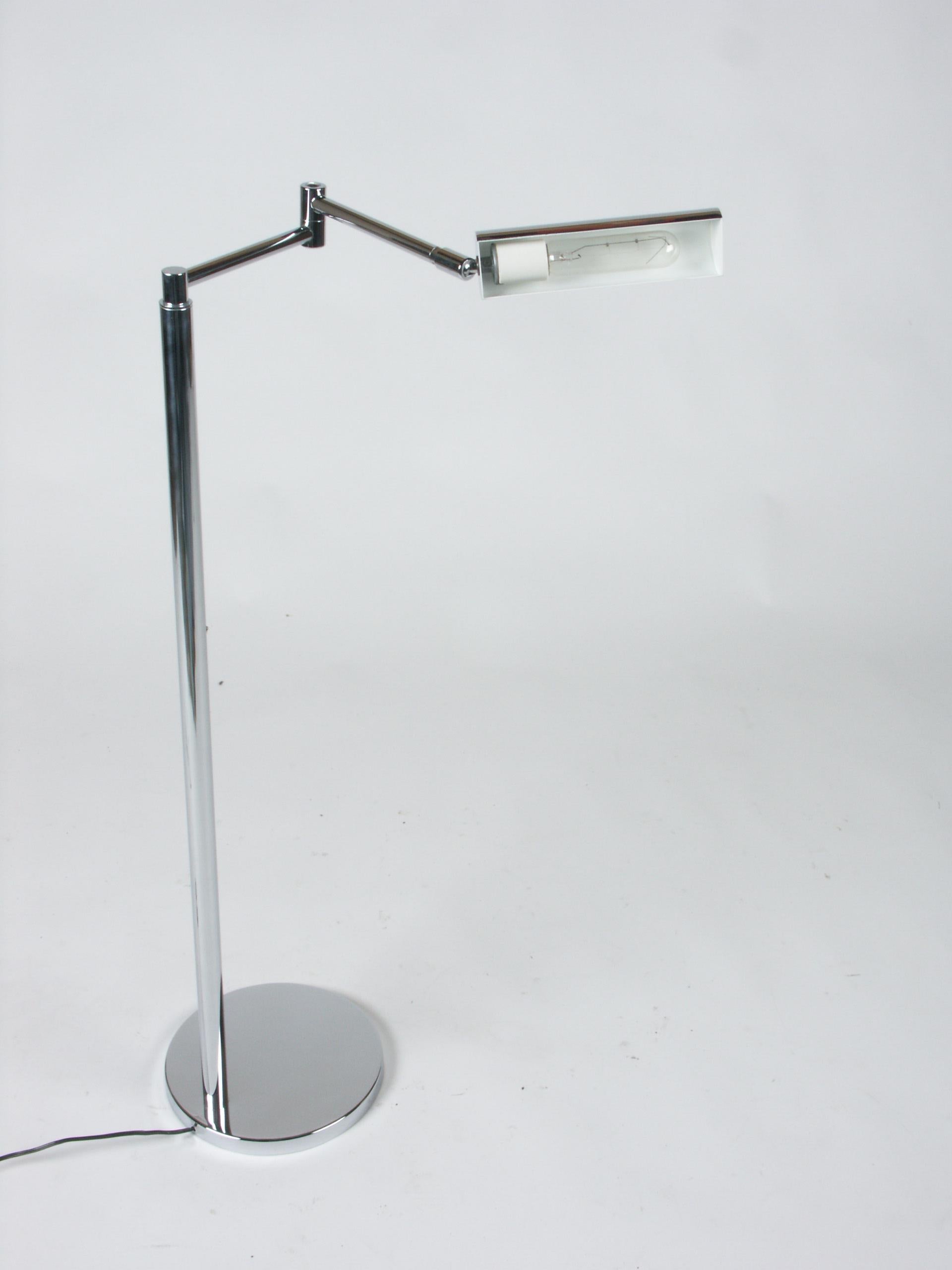 Mid-Century Modern In the Style of Cedric Hartman Adjustable Chrome Swing Arm Floor Lamp For Sale